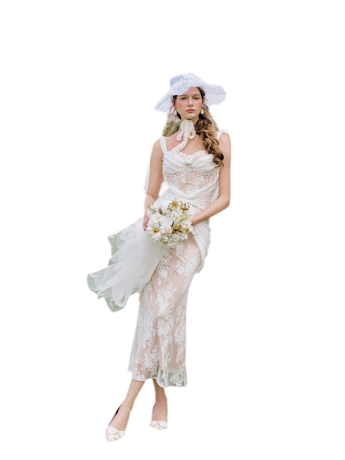 Floral Lace Fitted Midi Dress