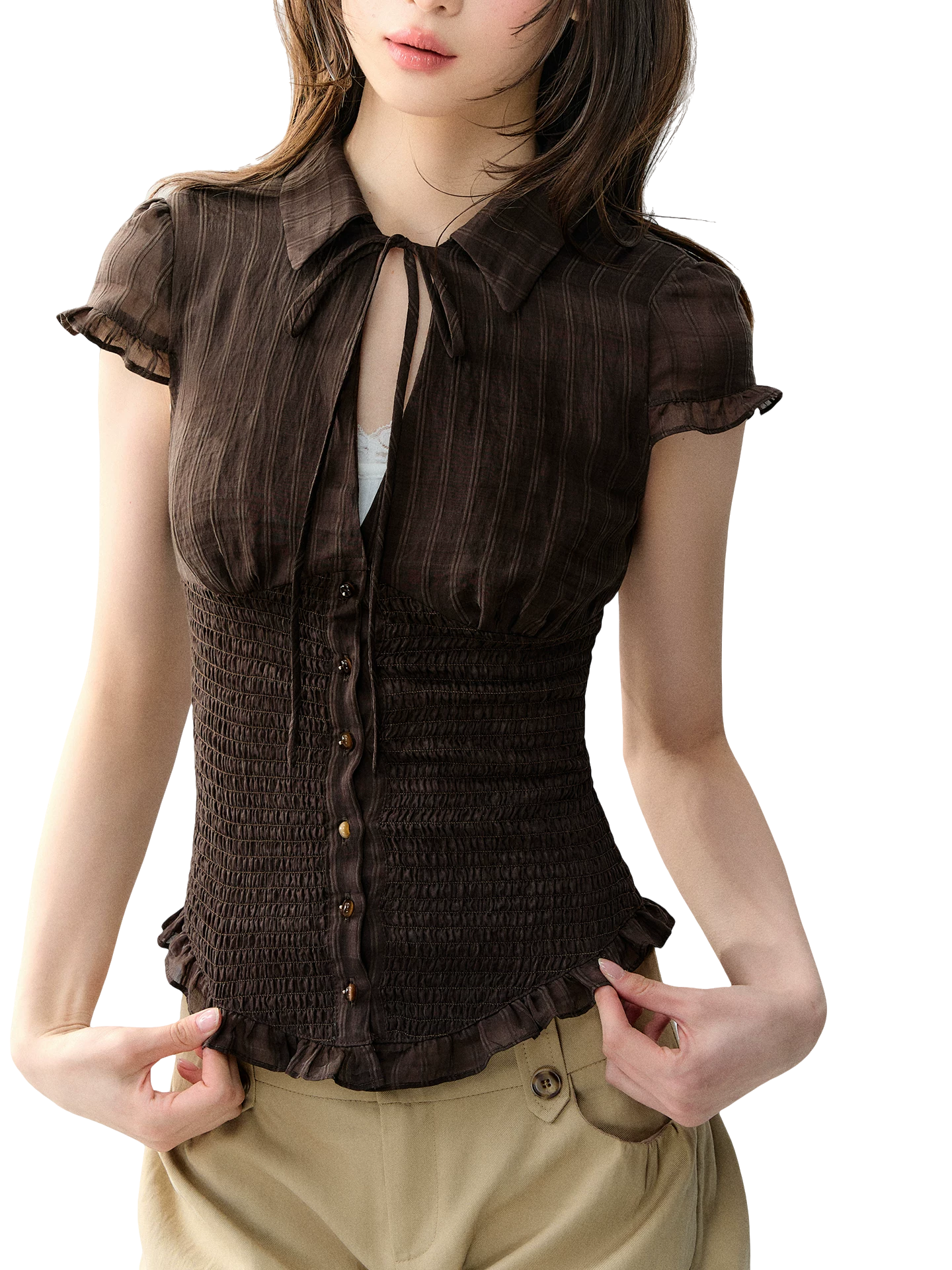 Original Mulberry Silk Lyocell Shirred Waist Blouse