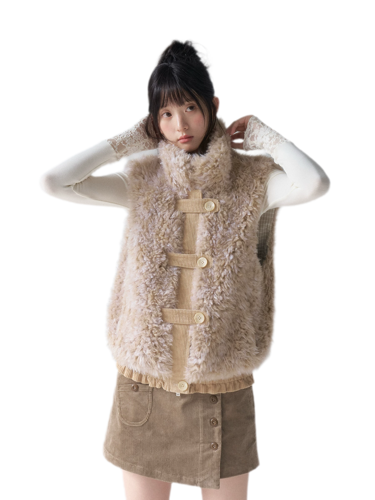 Vest met pluche afwerking en opstaande kraag
