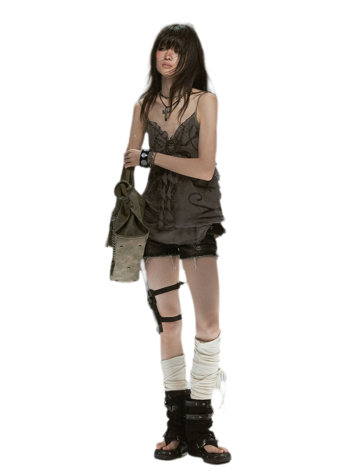 Graffiti Mesh Ruffle Camisole