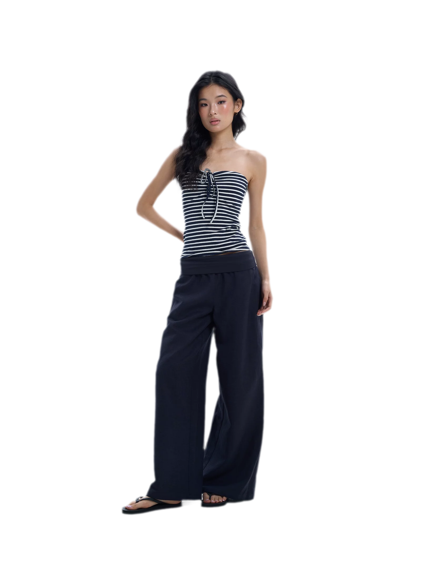 Striped Drawstring Bandeau Top