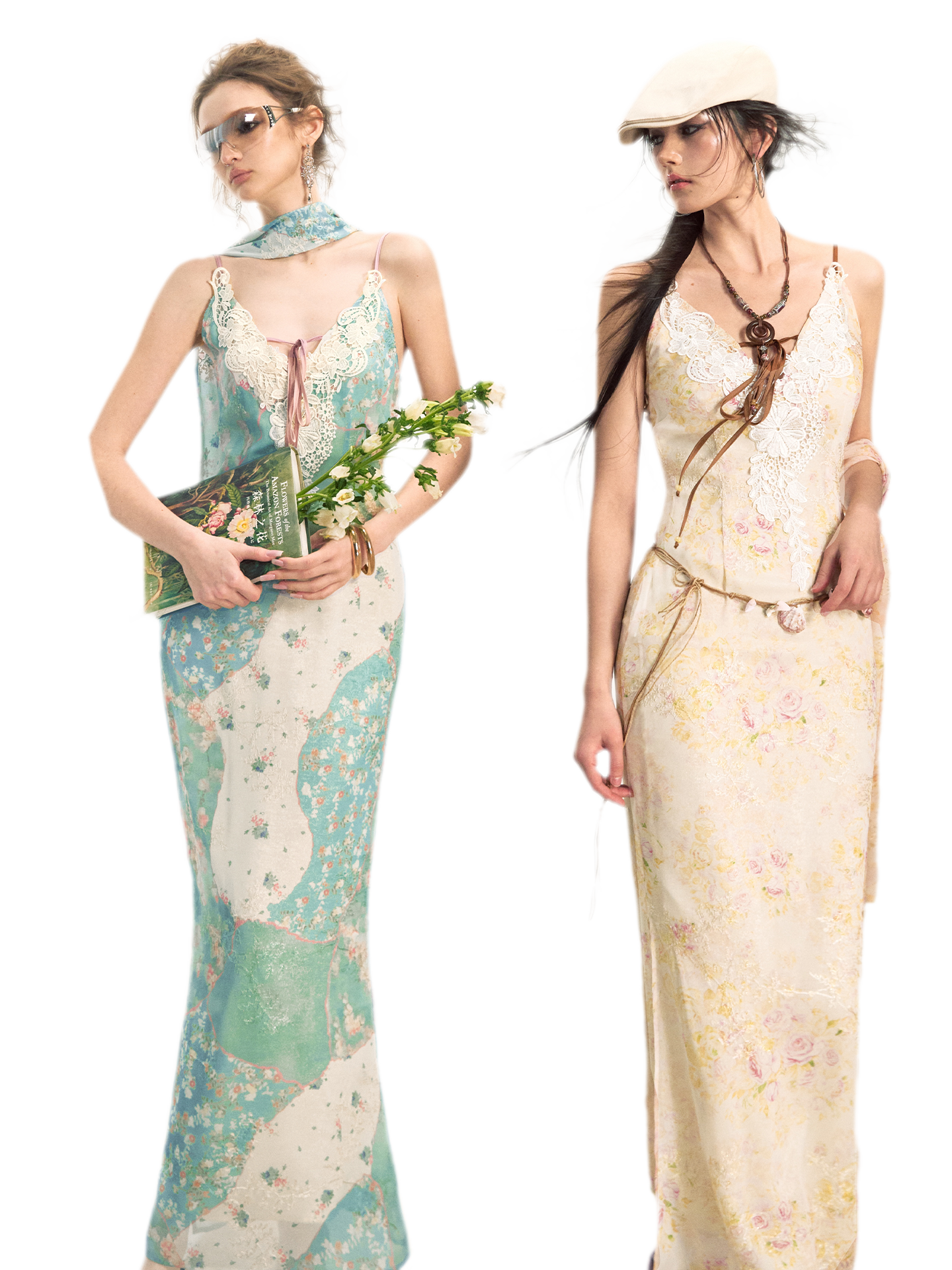 Iris Floral Lace Trim Vintage Dress