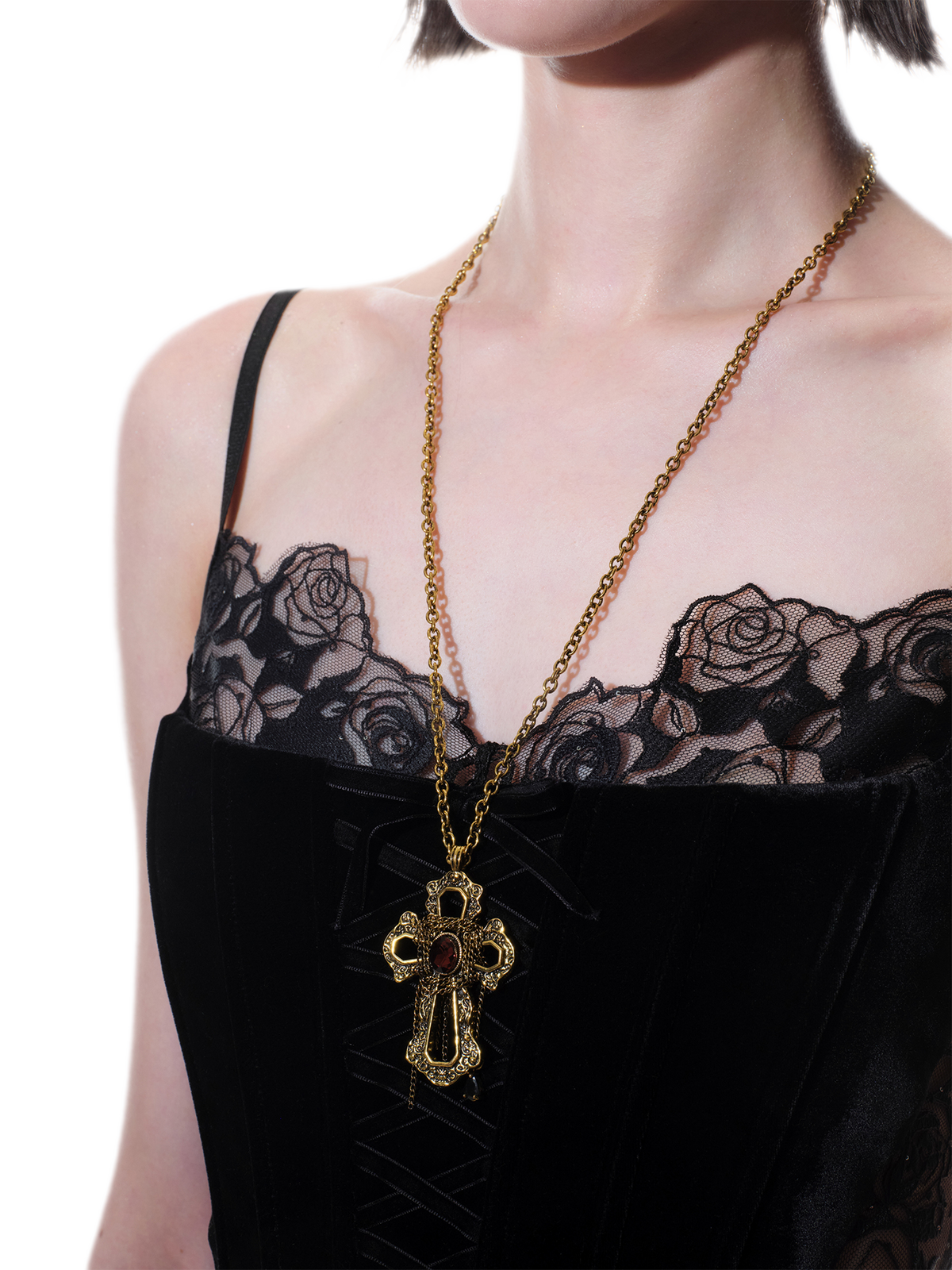 Collar de cruz de cristal barroco