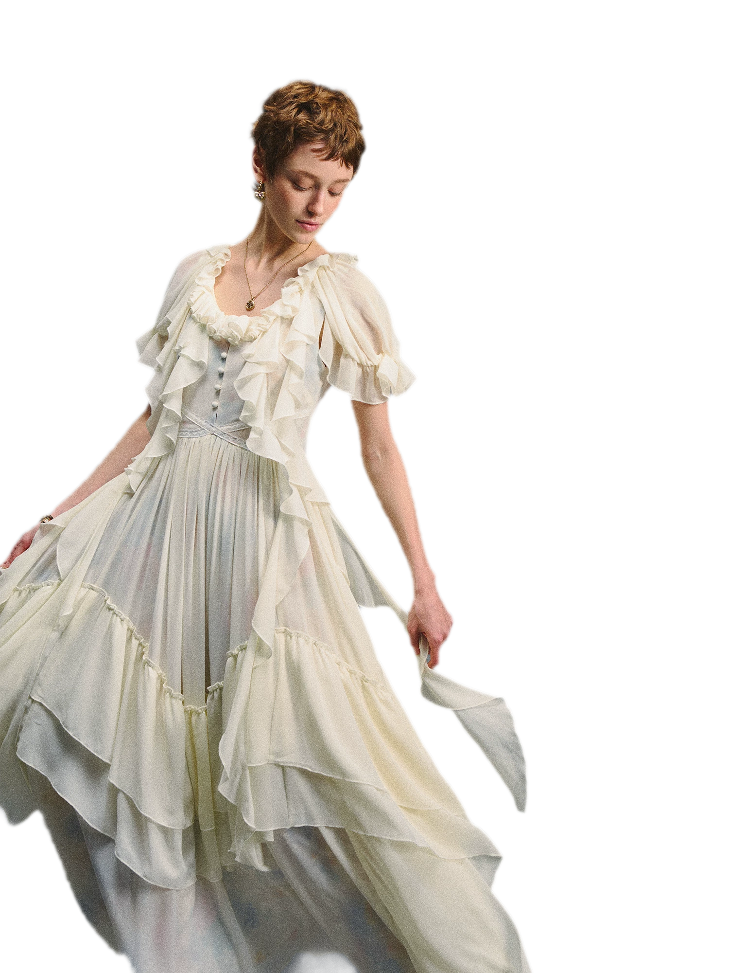 Ruffled Lace Chiffon Dress