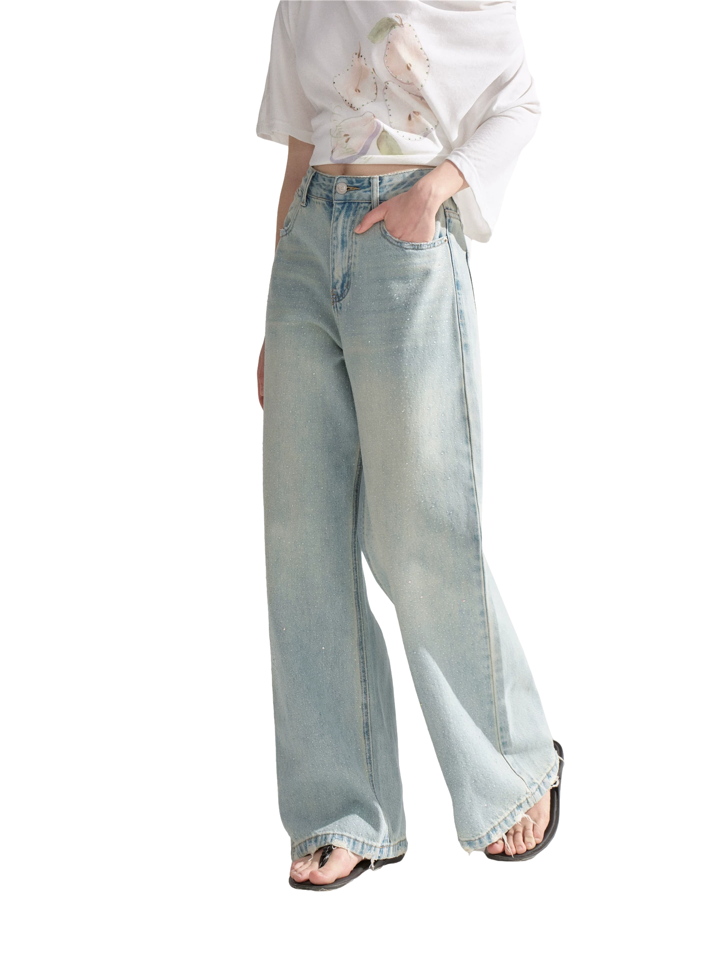 Starry Crystal Wide-Leg High-Waist Jeans