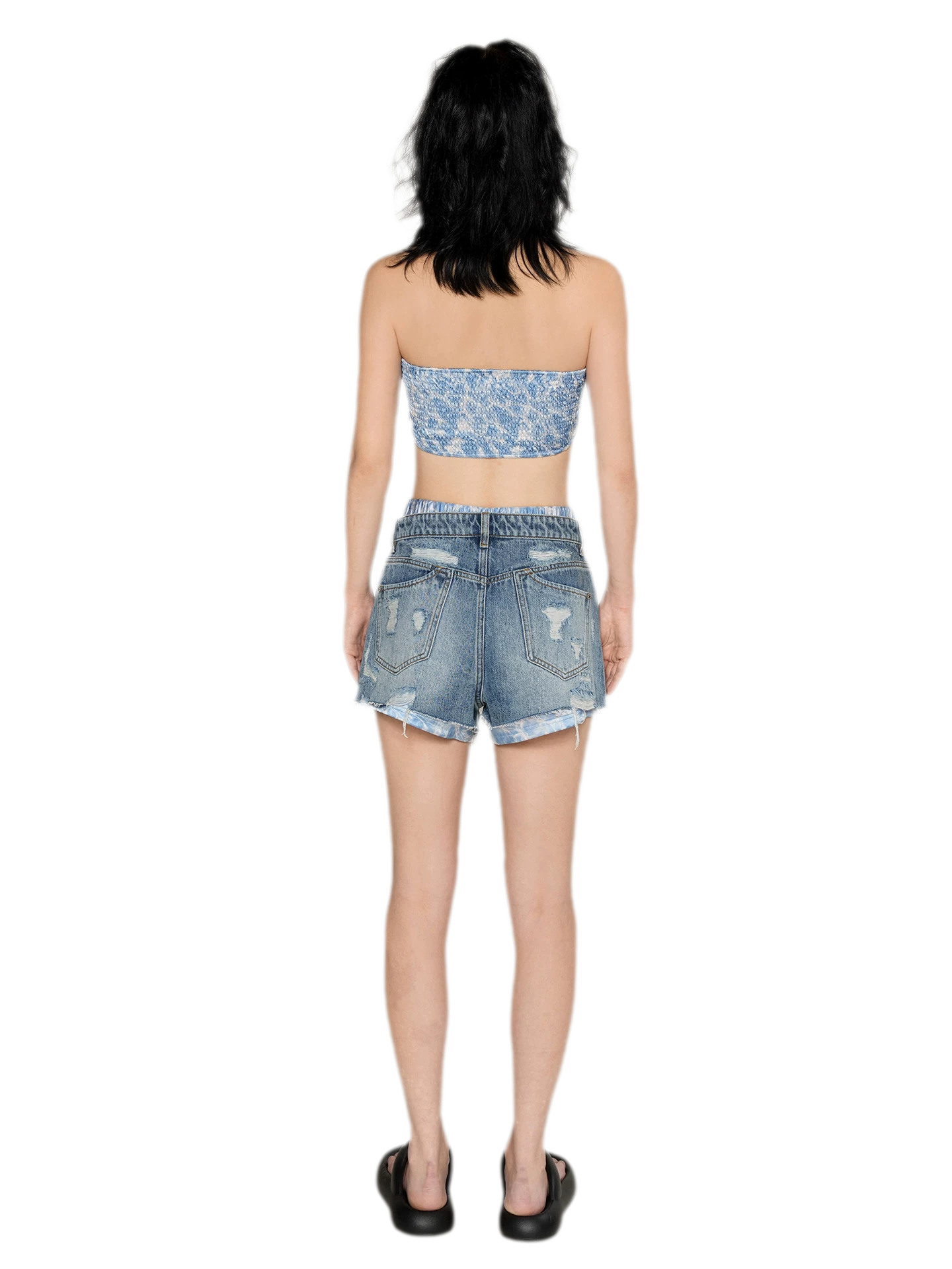 Wave Trim Denim Shorts