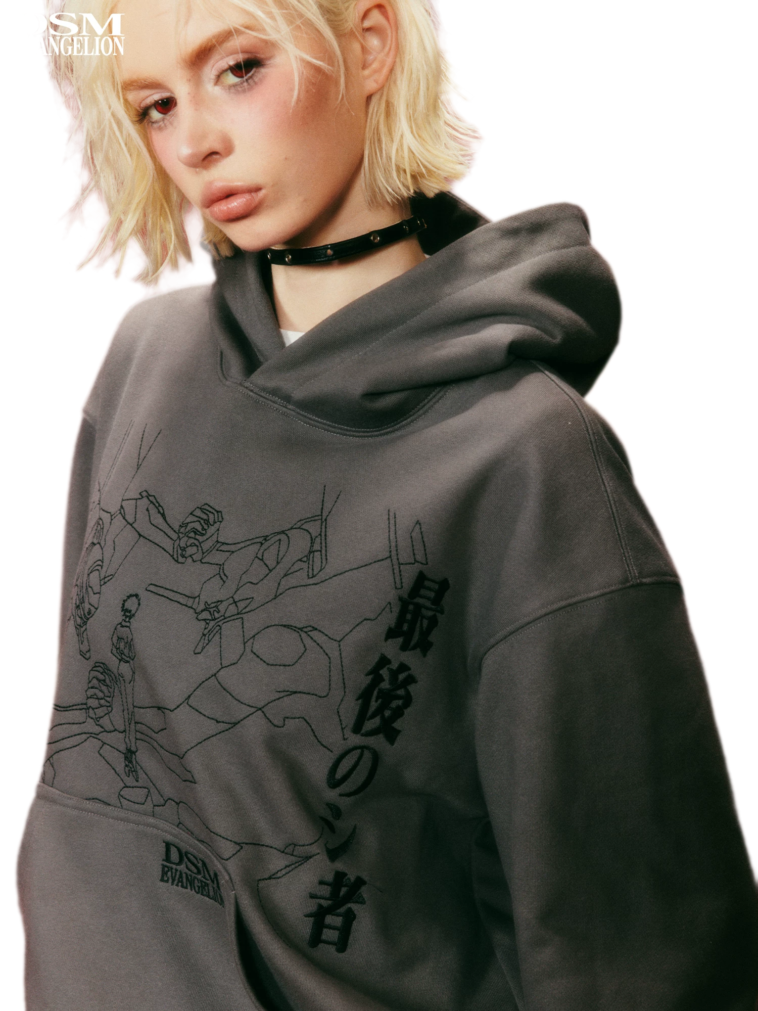 Line-Art Embroidered Hooded Sweatshirt