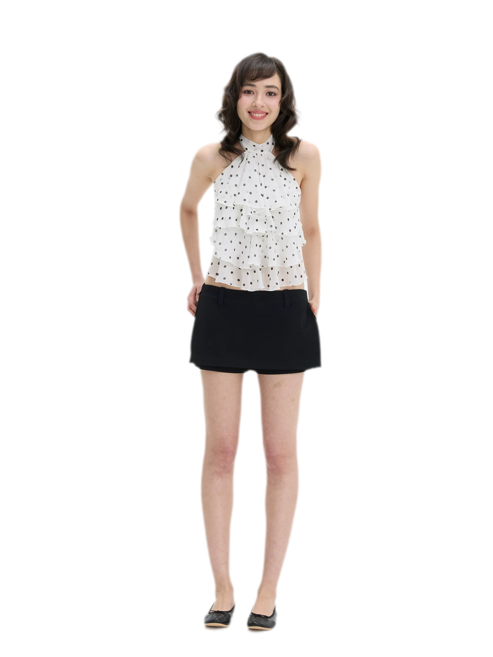 Polka-Dot Ruffle Halter Top