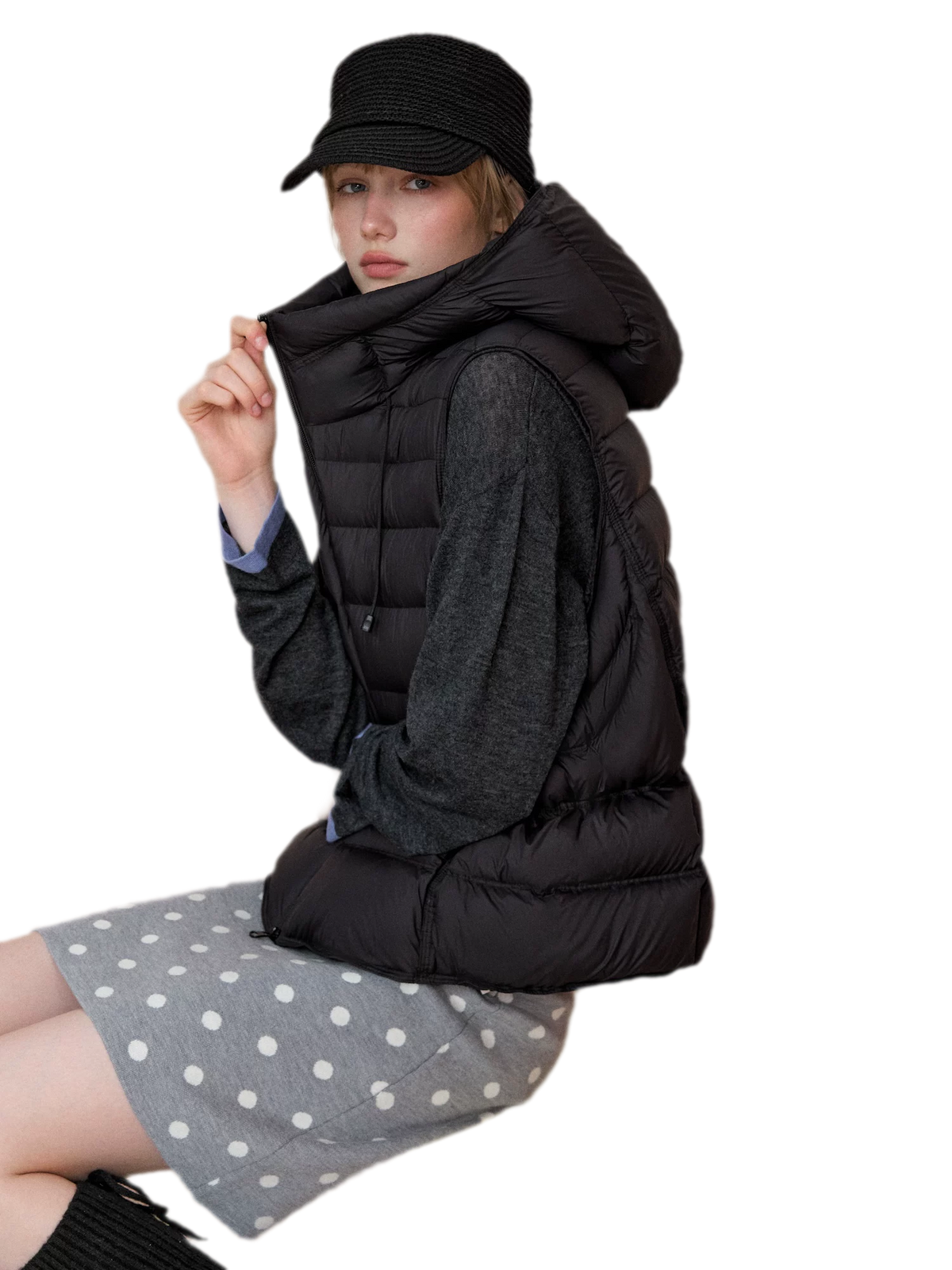 Cropped Hooded Duck-Down Vest
