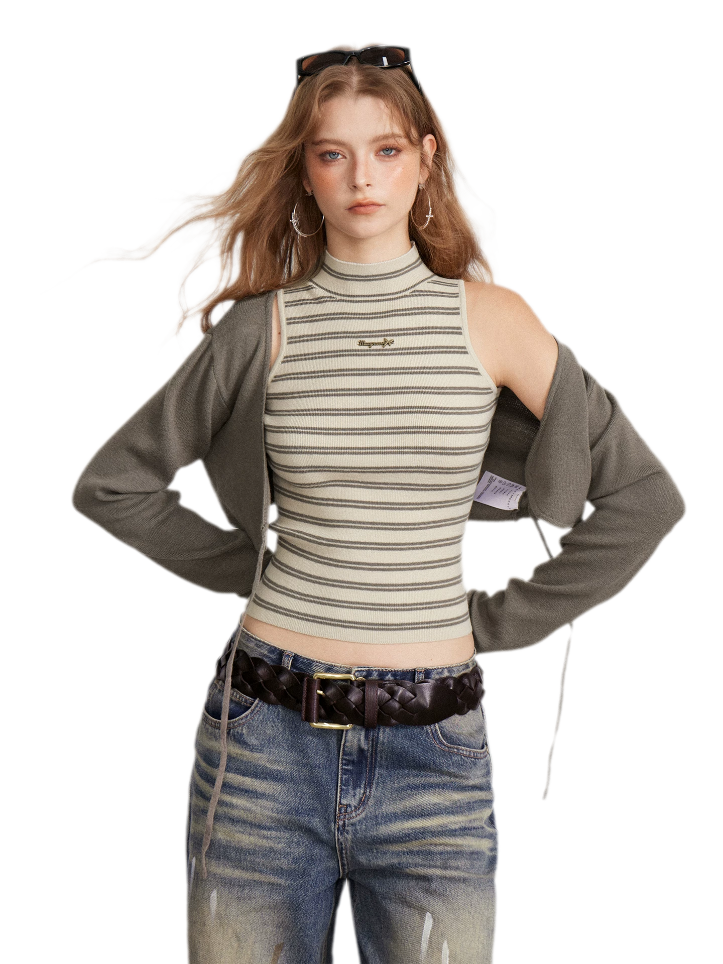 Contrast Stripe Knit Vest Set