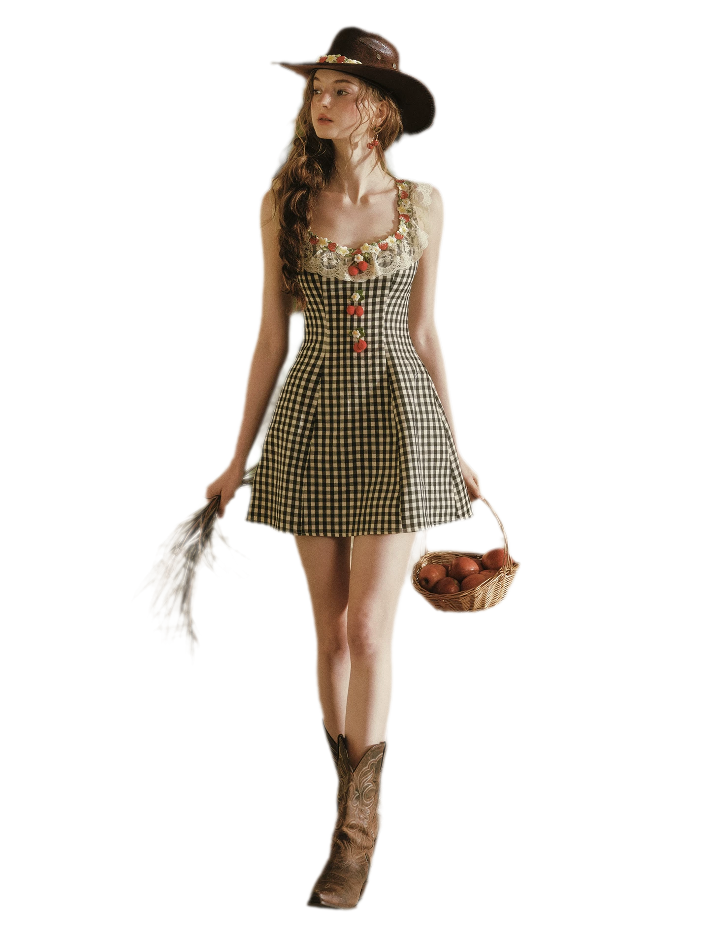Lace Trim Plaid Mini Dress