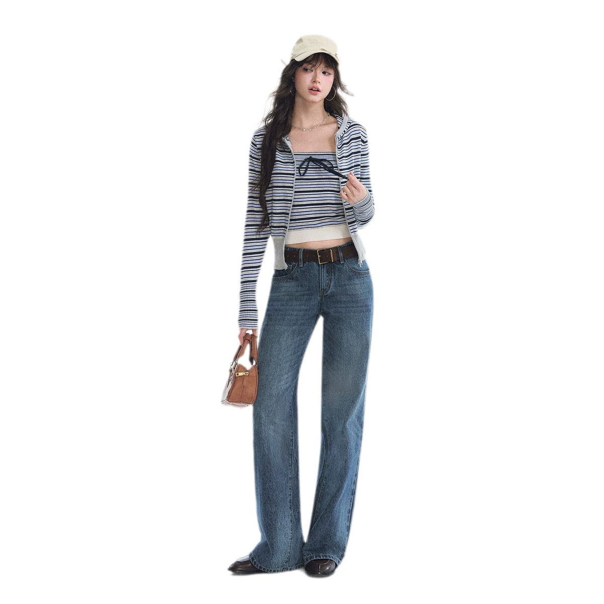 Ensemble en maille rayé à capuche