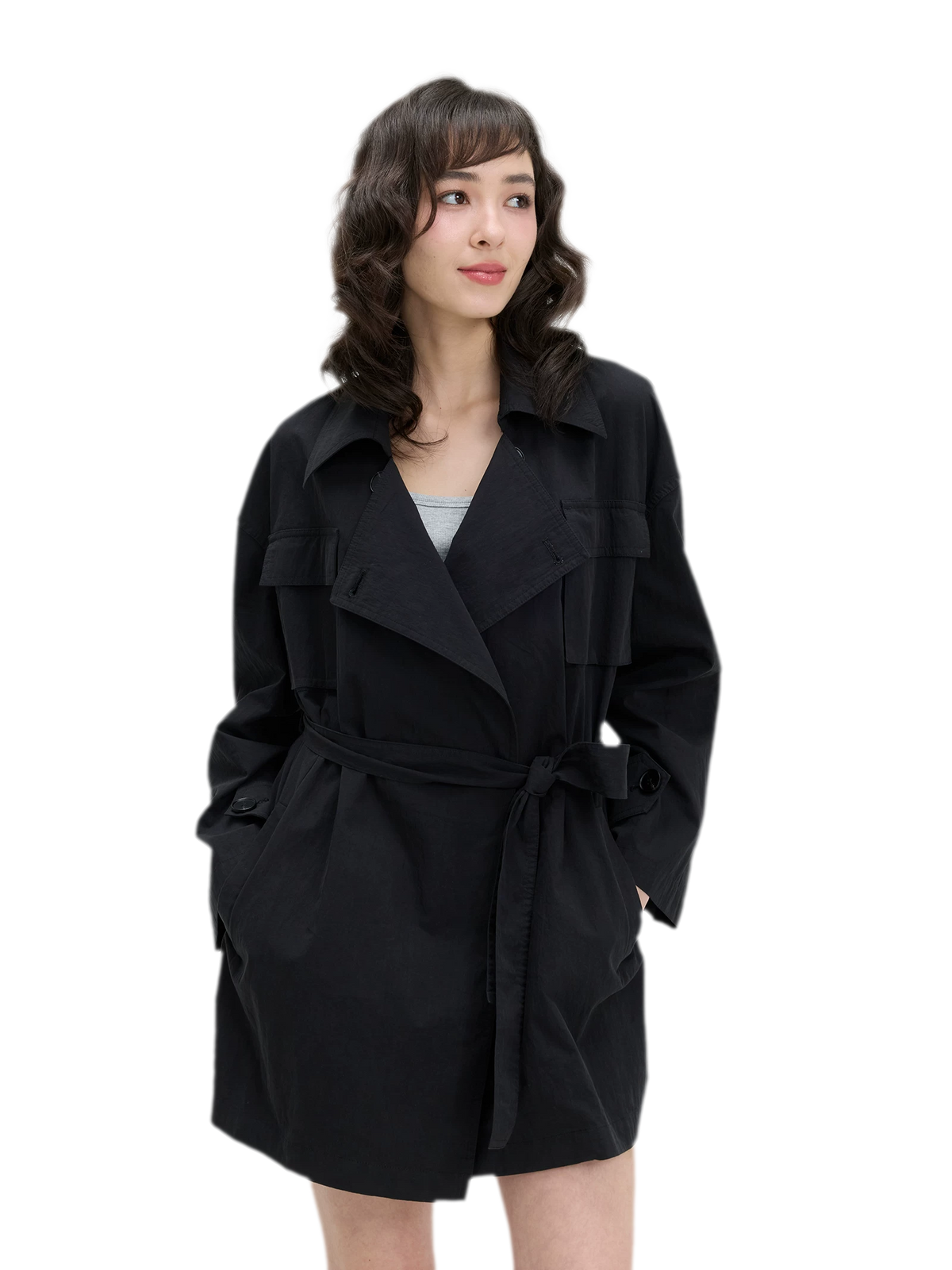 Matte Finish Belted Short Trench