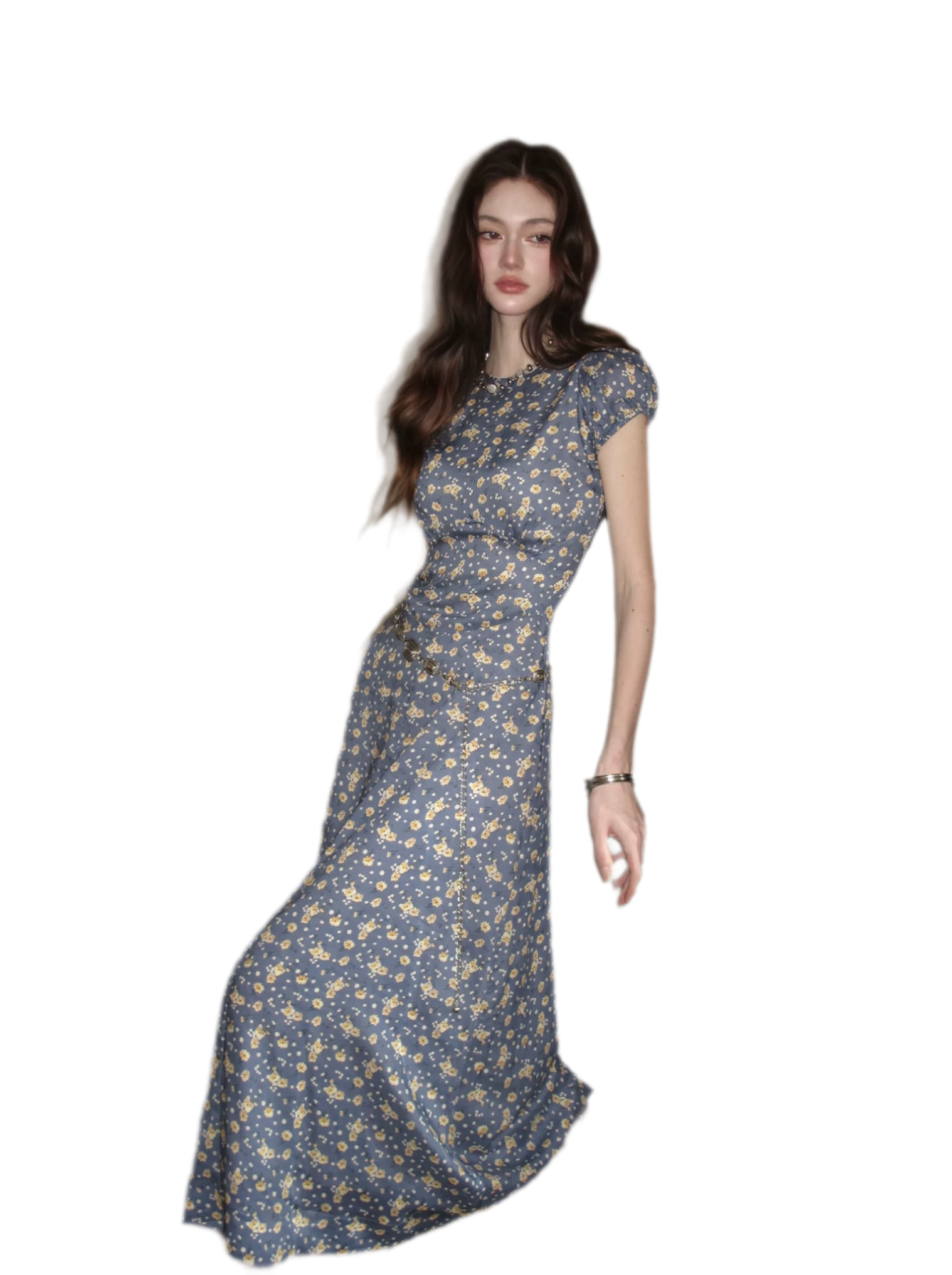 Blue Floral Tencel Dress