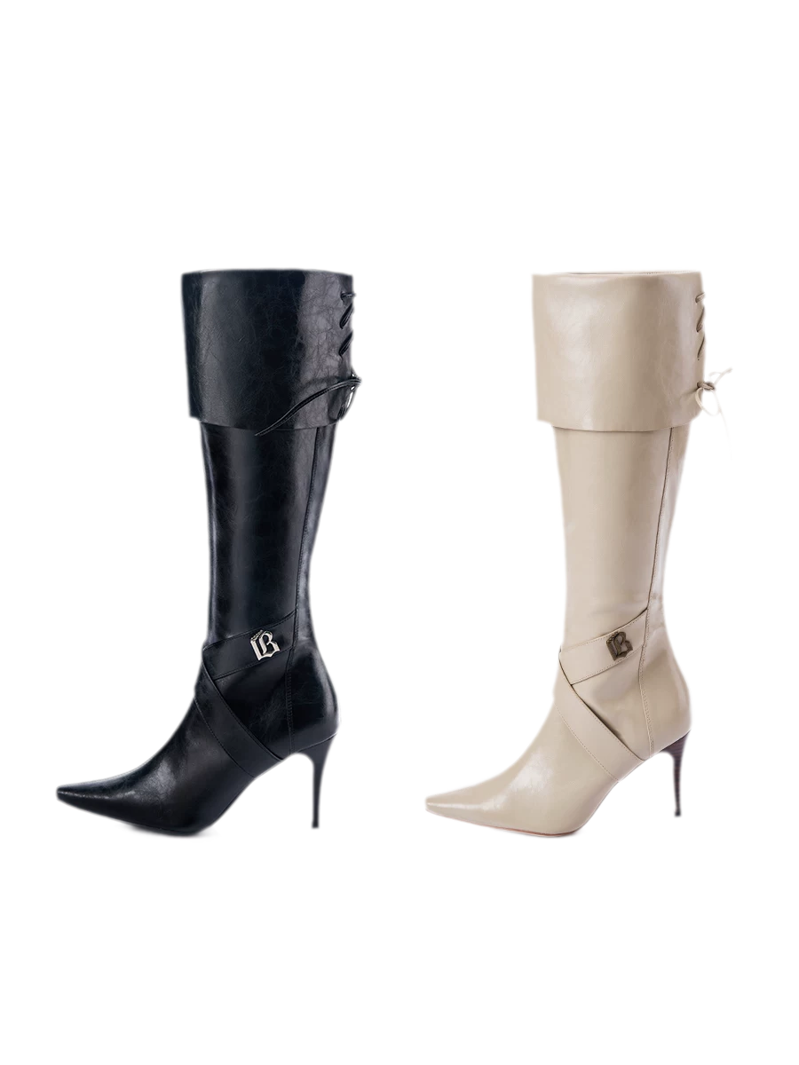 Oil-Waxed Pointed-Toe Tall Boots