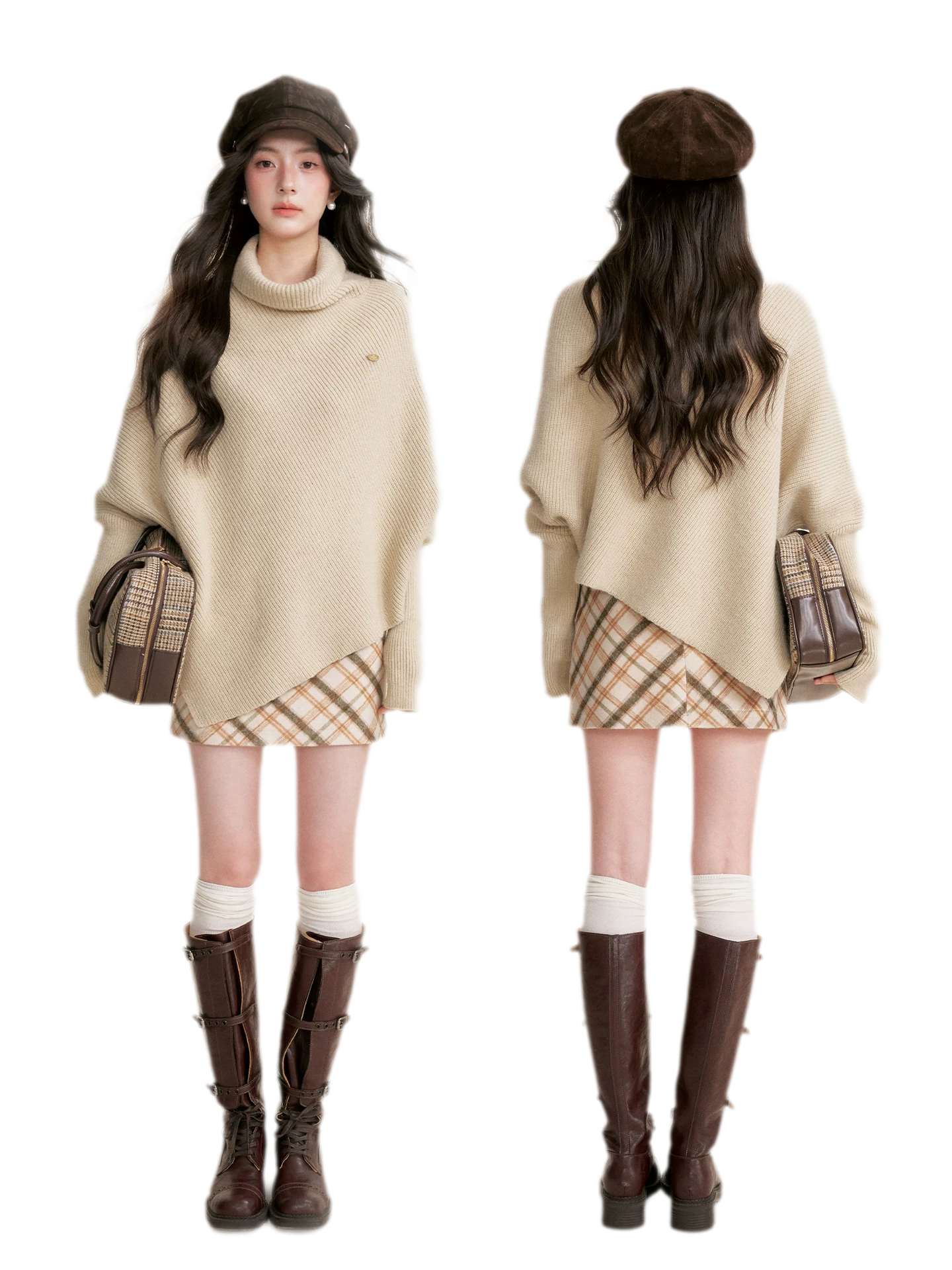 High Neck Poncho Sweater