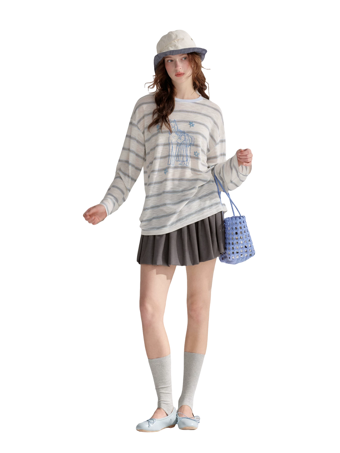 Embroidered Beaded Striped Loose T-shirt