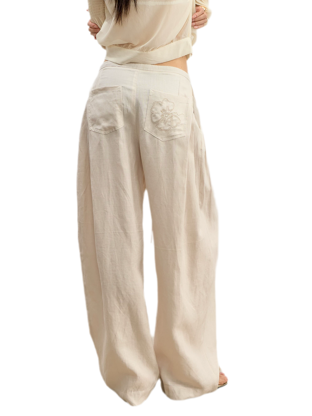 Geplooide wijde broek van Tencel en linnen