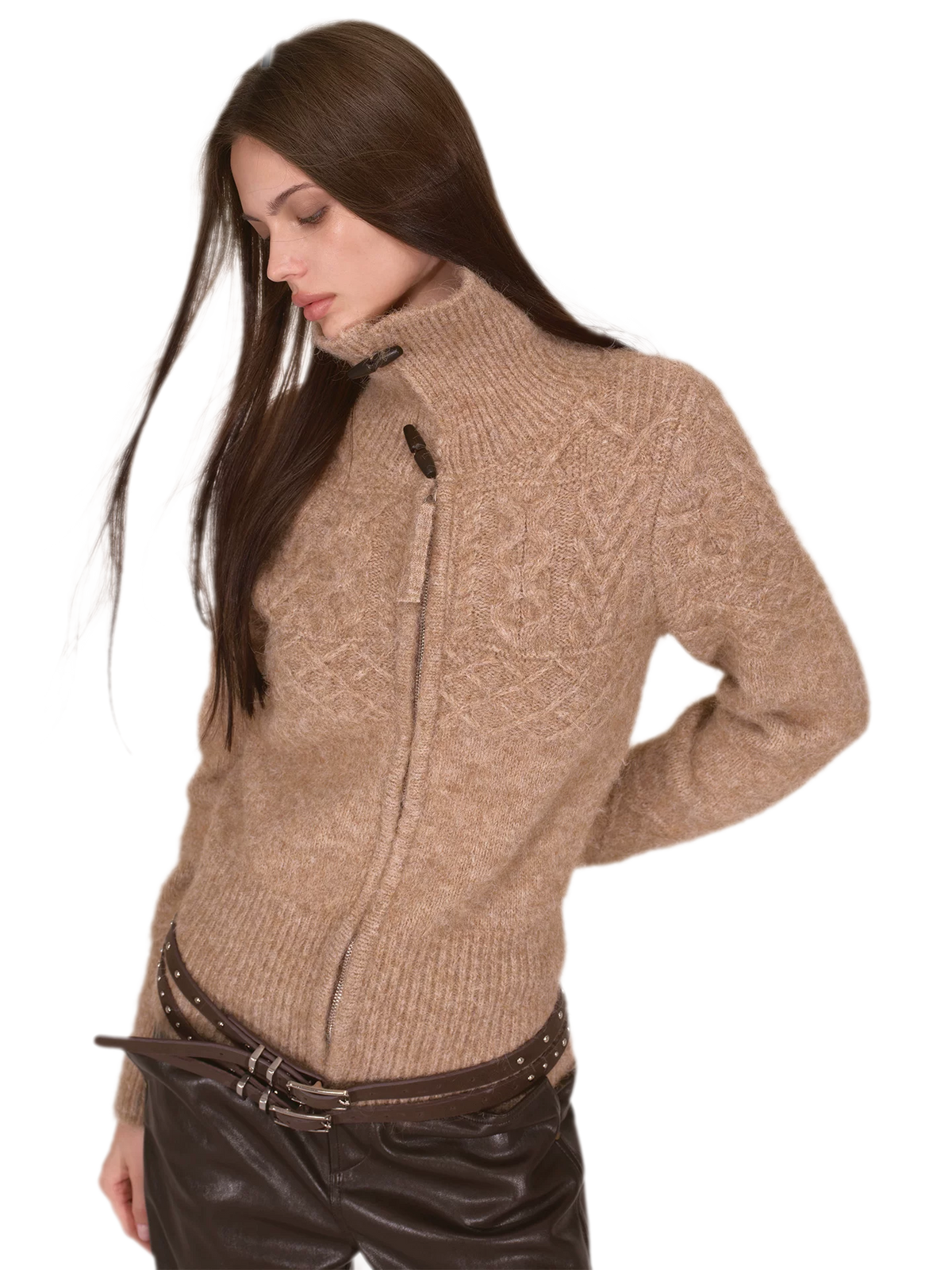 Veste cardigan en maille torsadée sculptant la taille