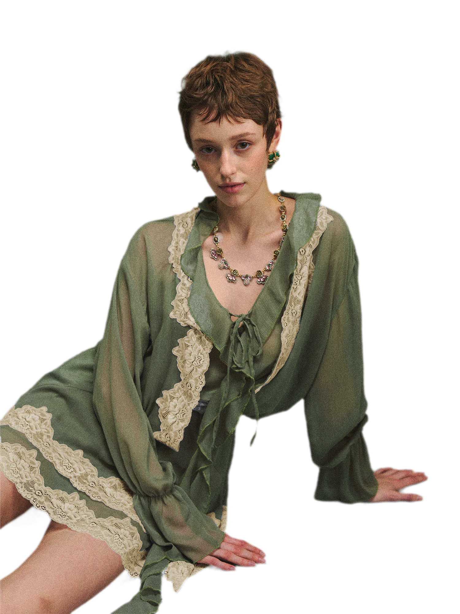 Vintage Moss Green Lace Dress