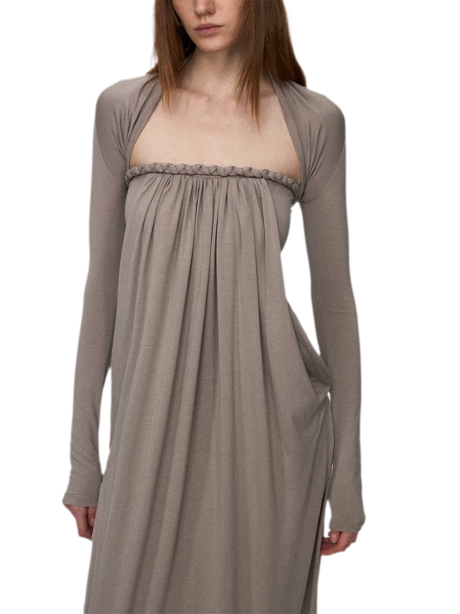 Sculptural 93% Lyocell Pleated Long Dress