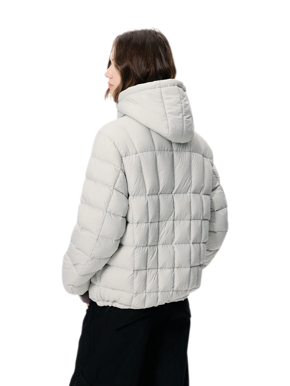 Leichte Daunenjacke mit Kapuze und Kontrastpanels