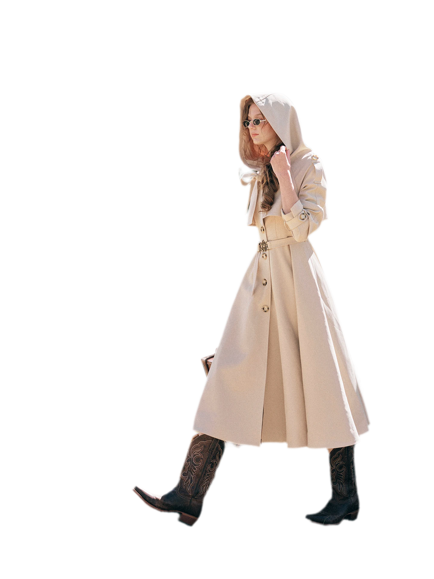 Waist-Defined Hooded Trench Coat
