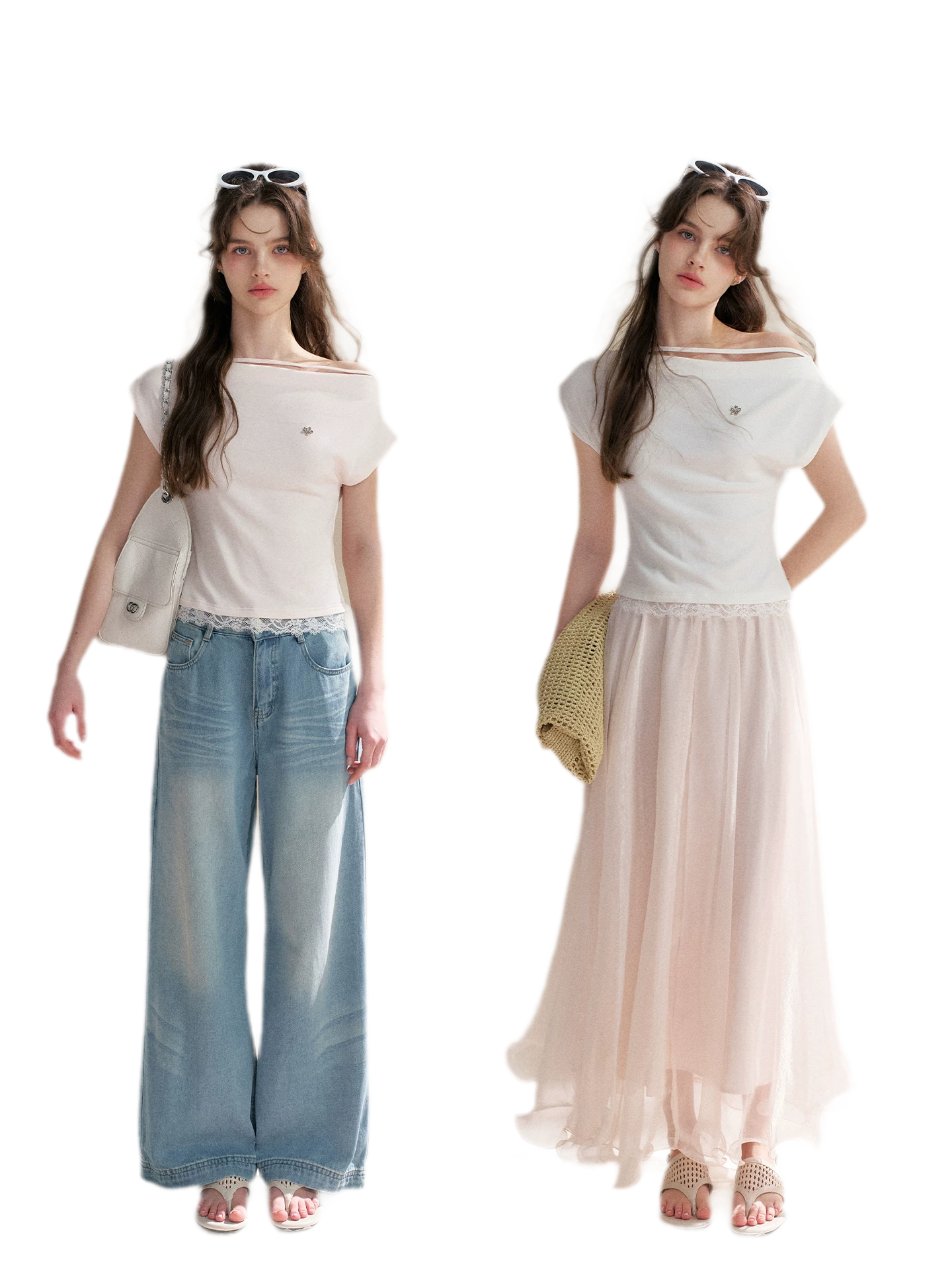 Lace Trim Asymmetric Short Sleeve T-Shirt