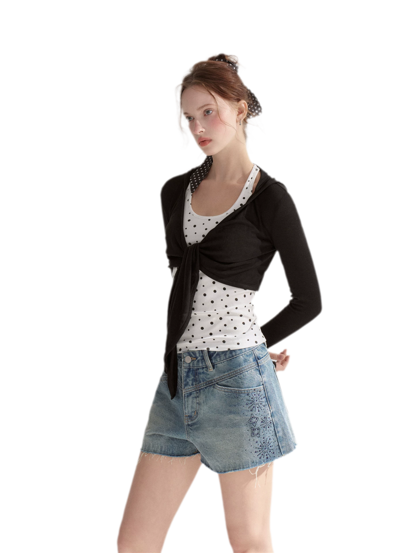 Vintage Washed Blue Rhinestone Denim Shorts