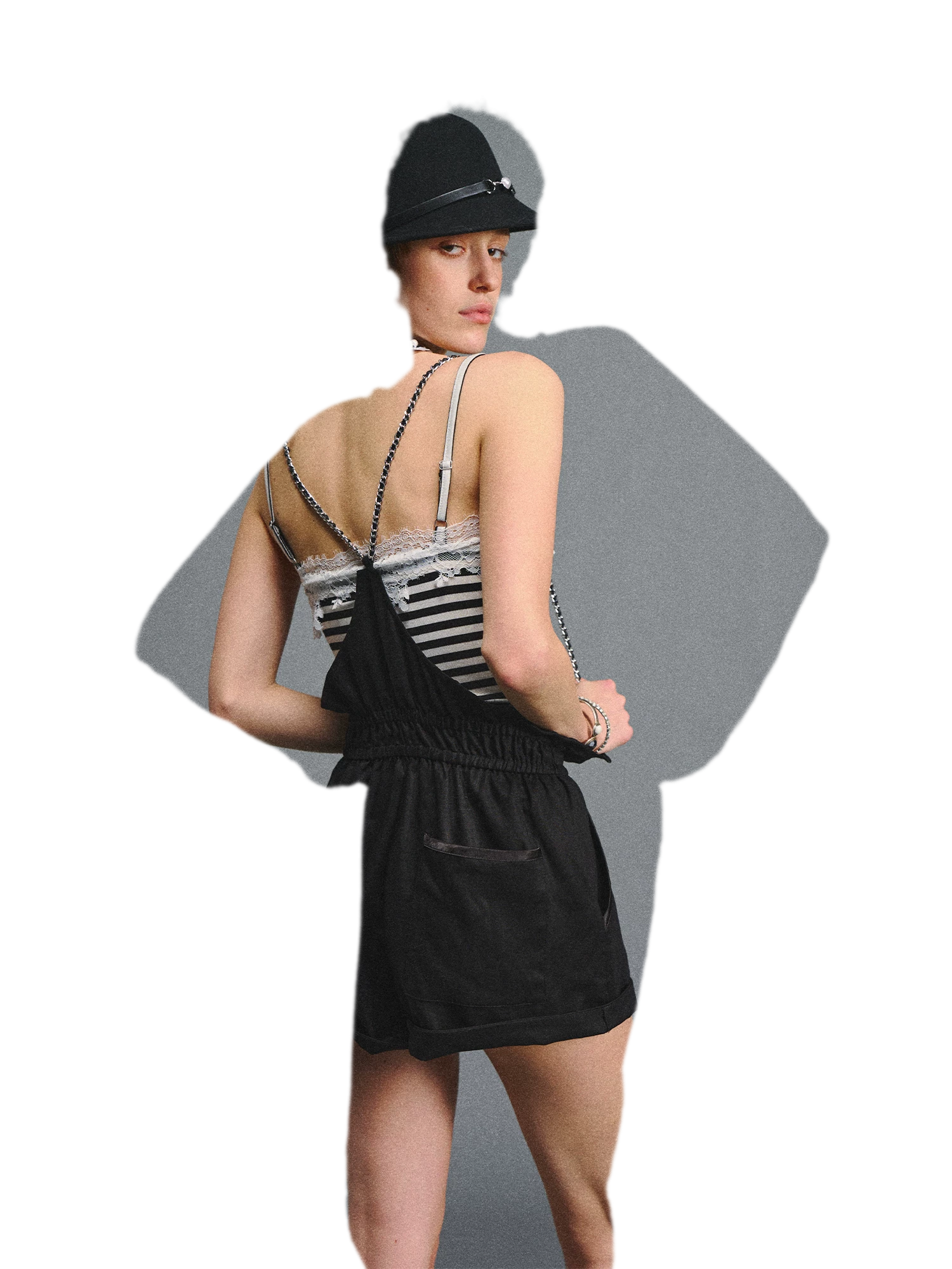 Chain Strap Suspender Shorts