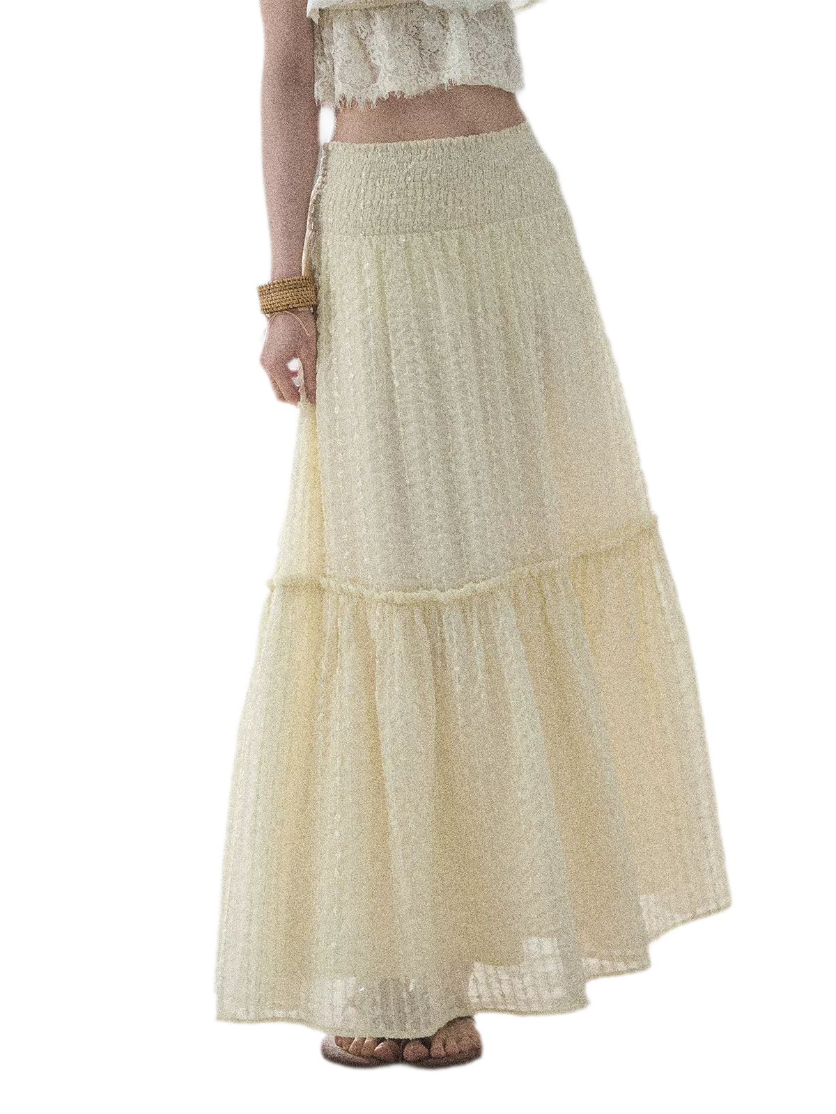"Waves of Wheat" French Lace Midi Skirt