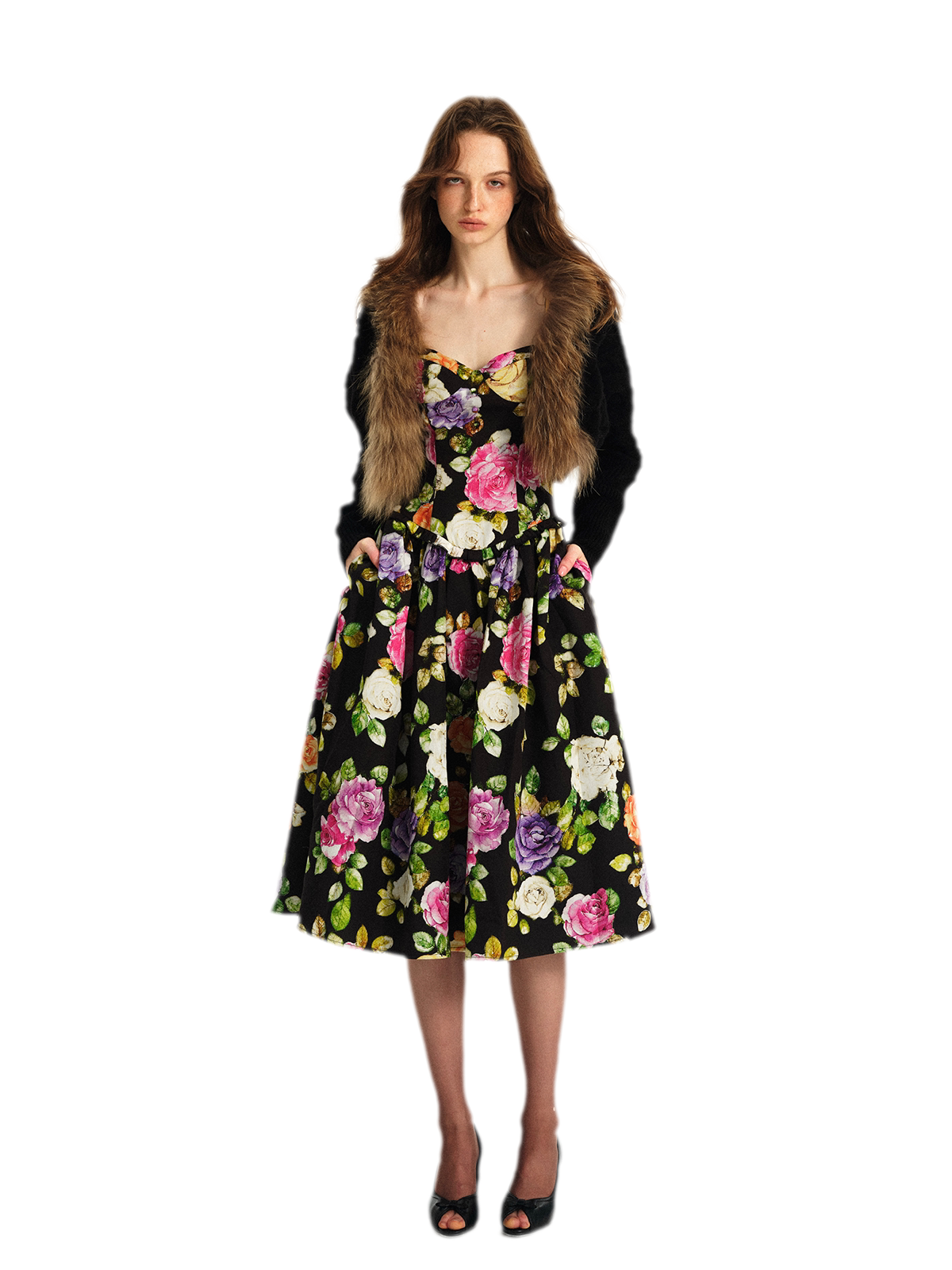 Robe en lyocell à taille marquée et motif floral