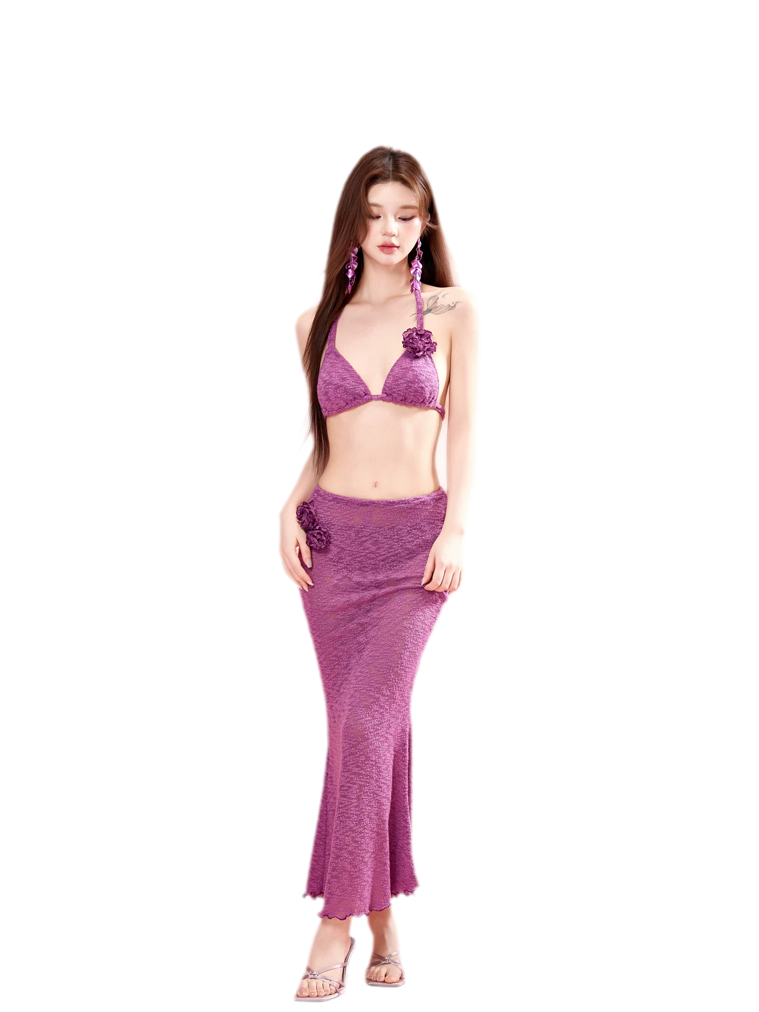 Pleated Three-Piece Swim Set