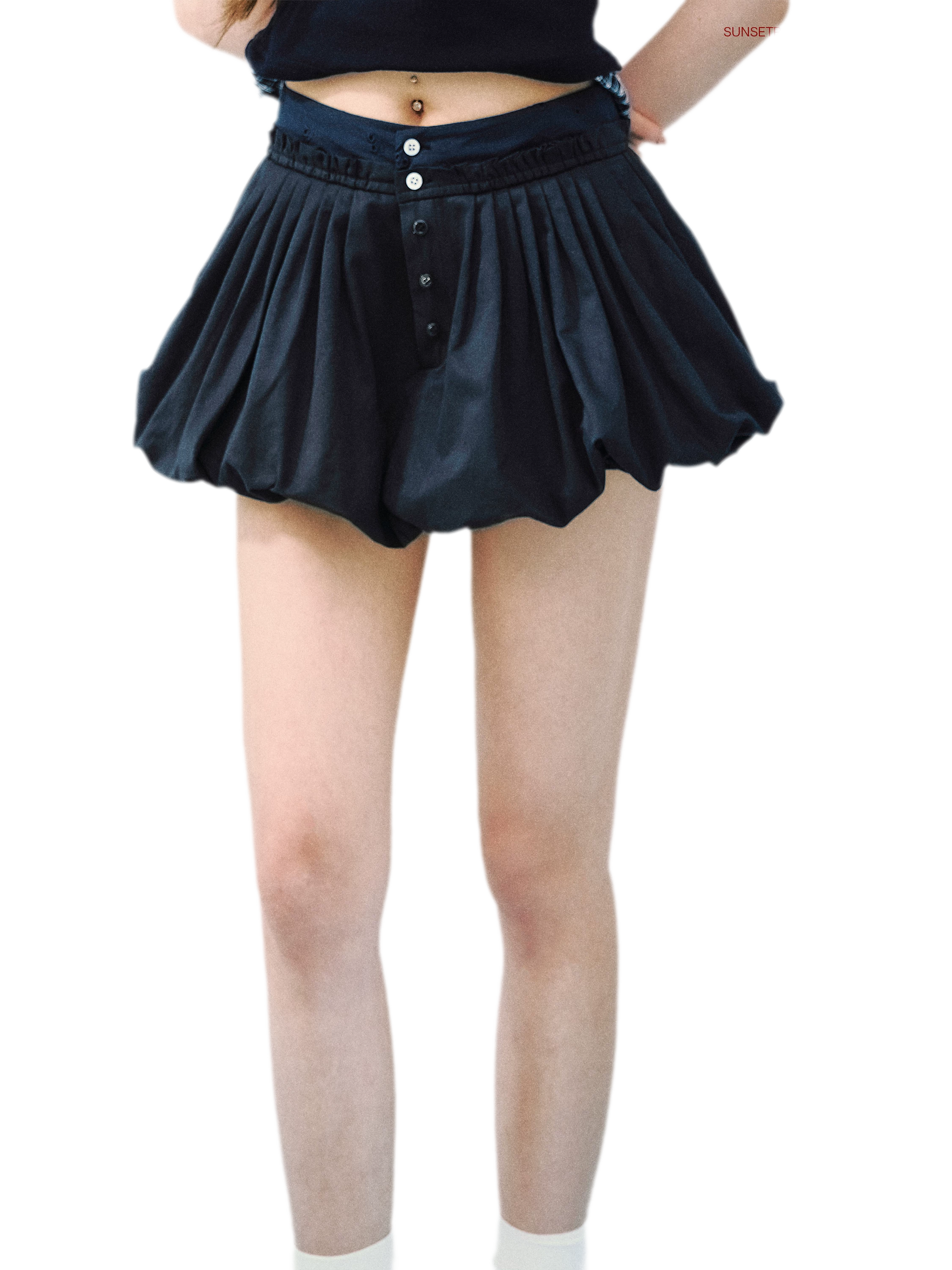 Navy Petal Pleated Skirt