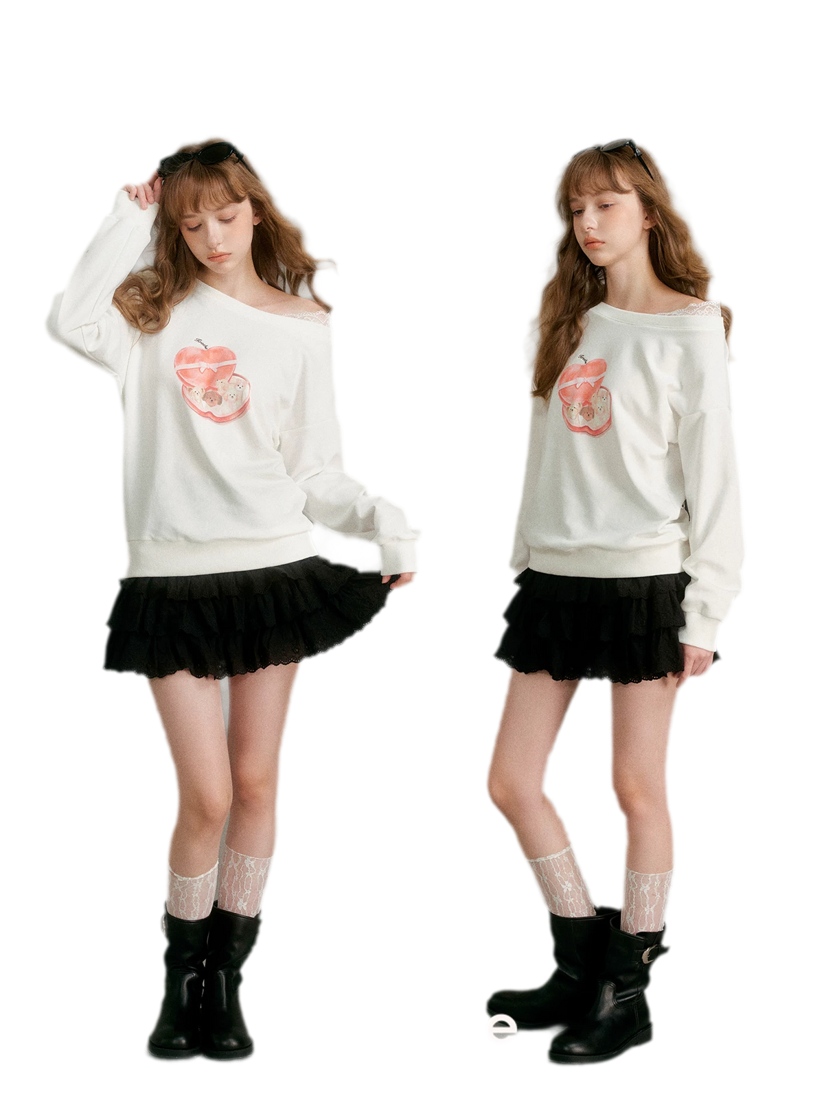 Watercolor Puppy Off-Shoulder Sweatshirt