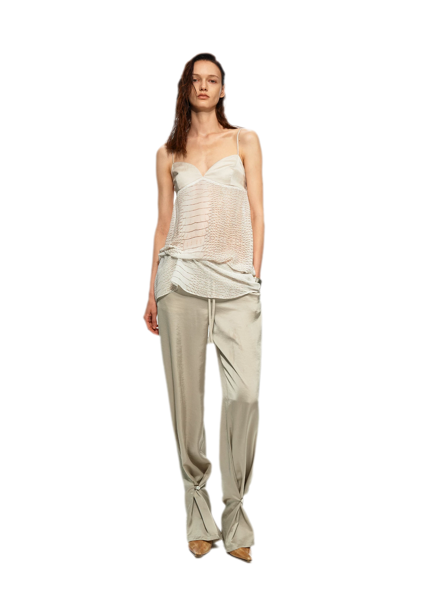Textured Satin Drawstring Pants