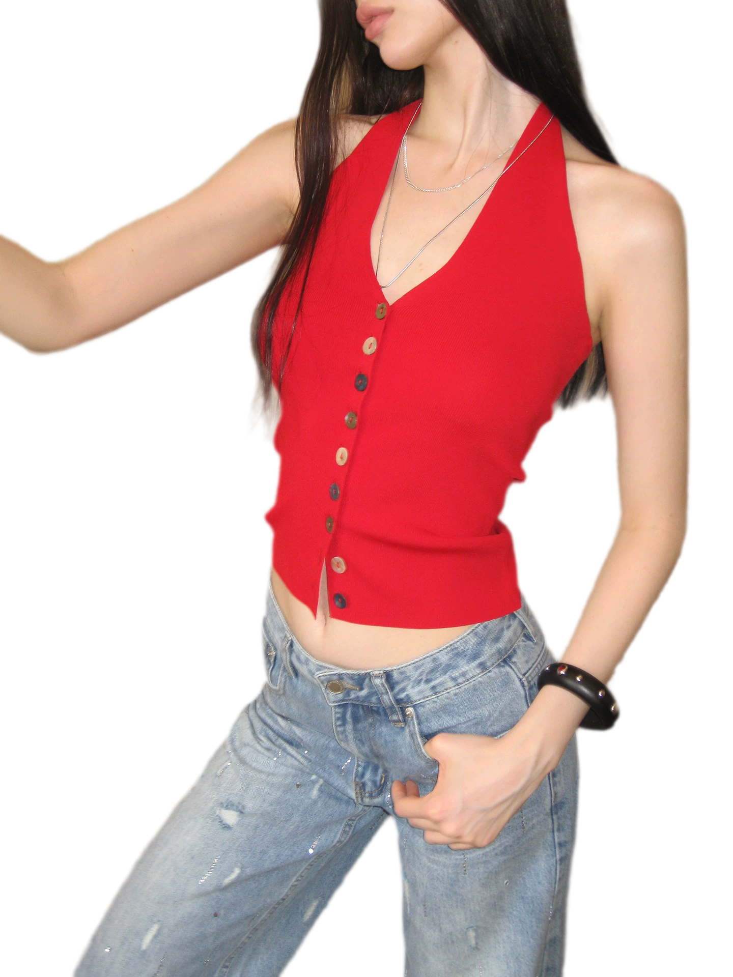 Tencel Halter Button Top