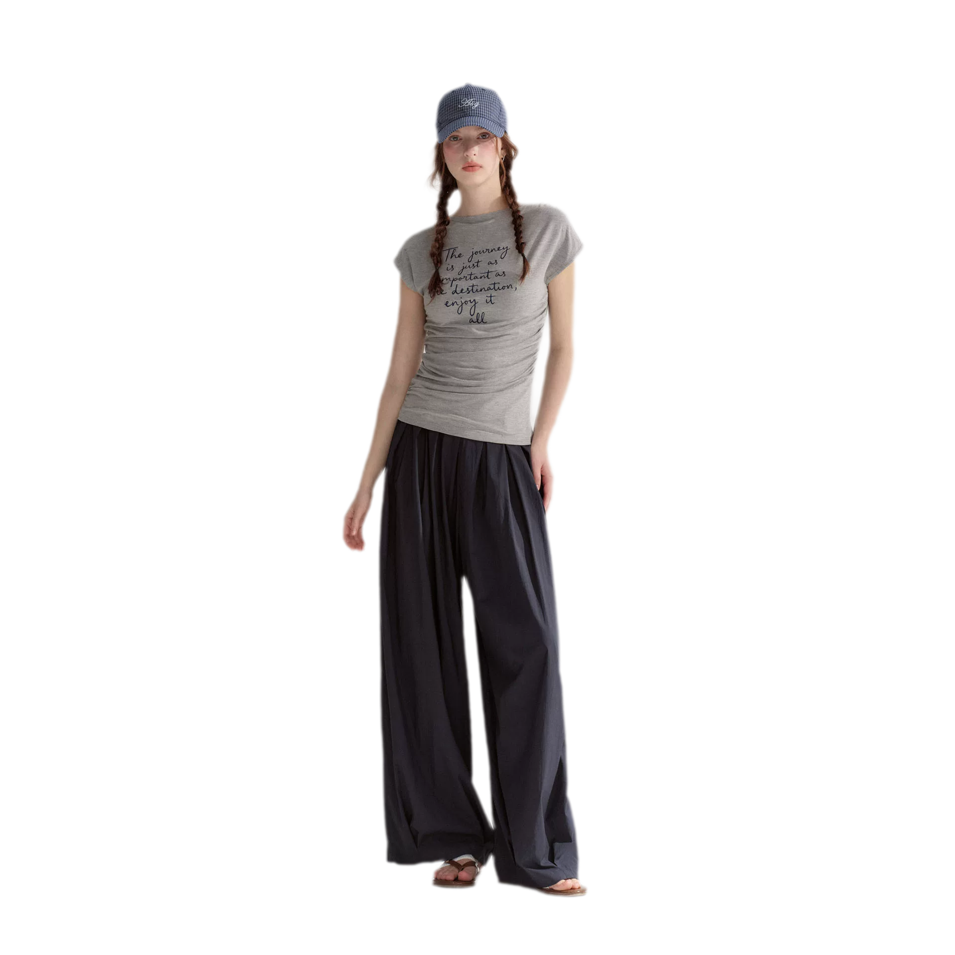 Ruched Embroidered Sleeve T-Shirt