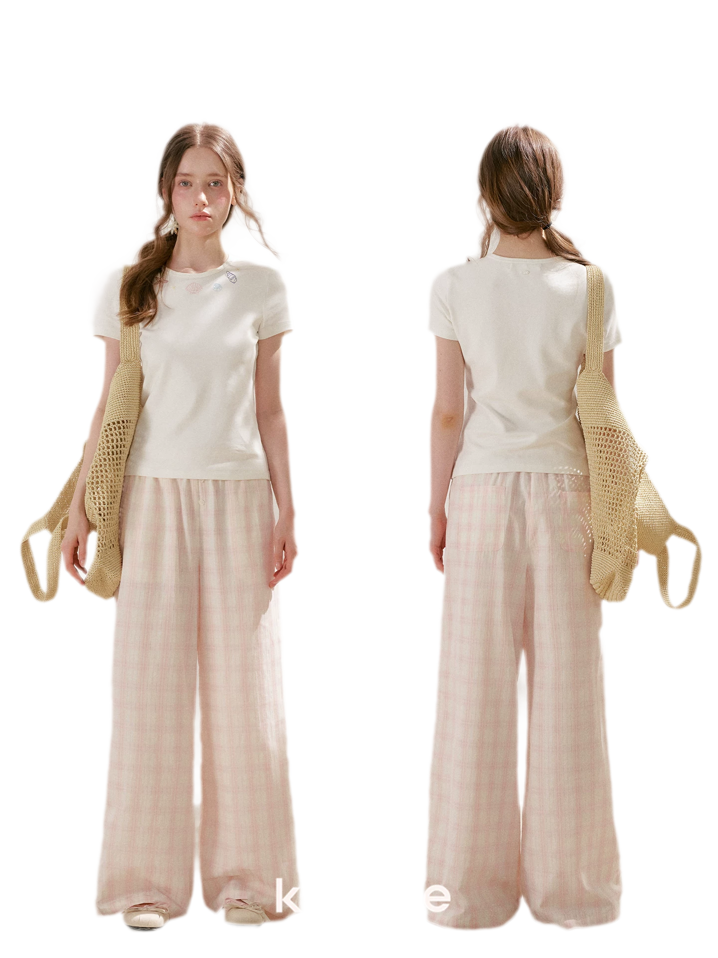 Linen Checkered High-Waist Wide-Leg Pants
