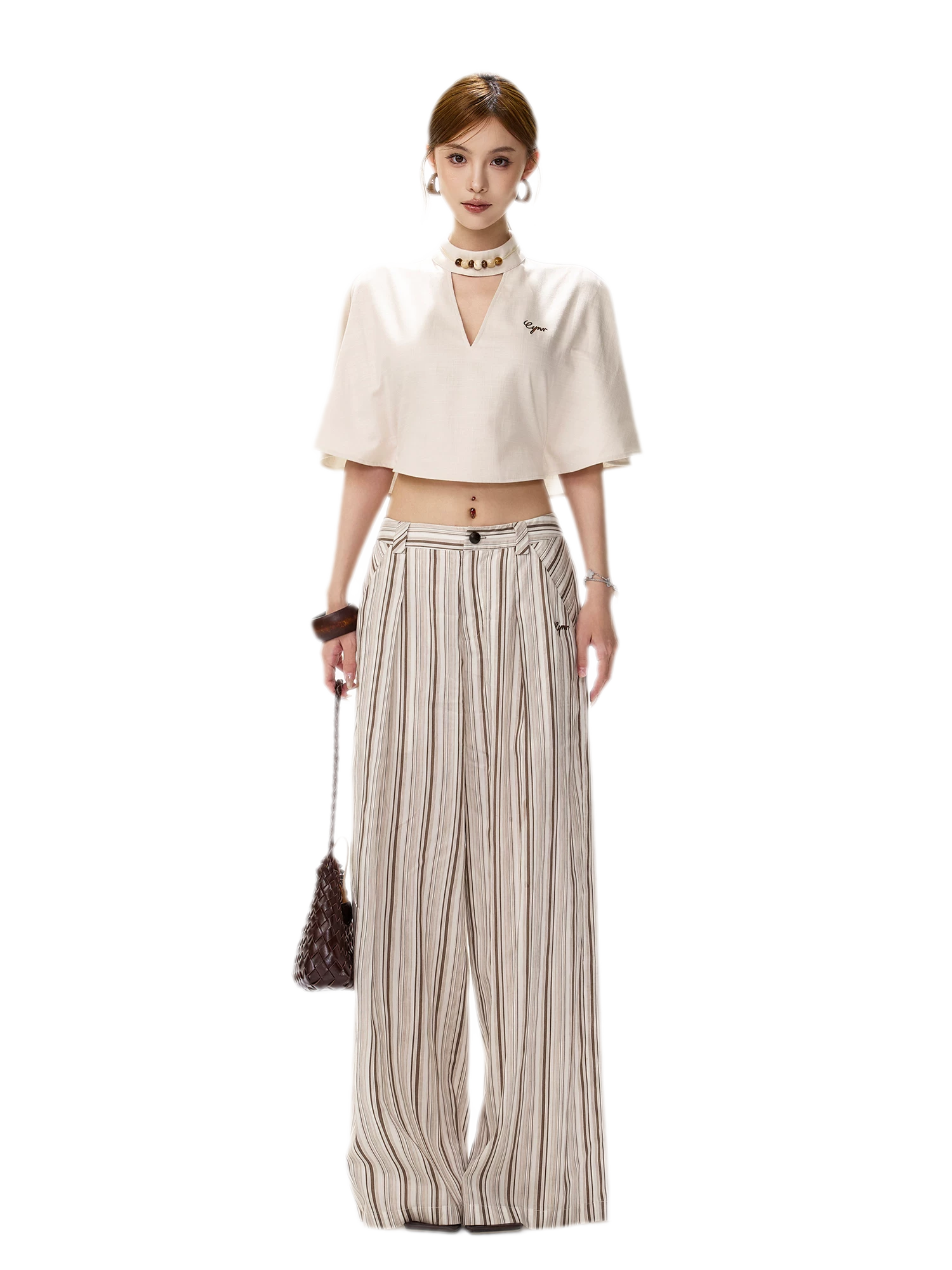 Tencel Stripe Wide-Leg Pants
