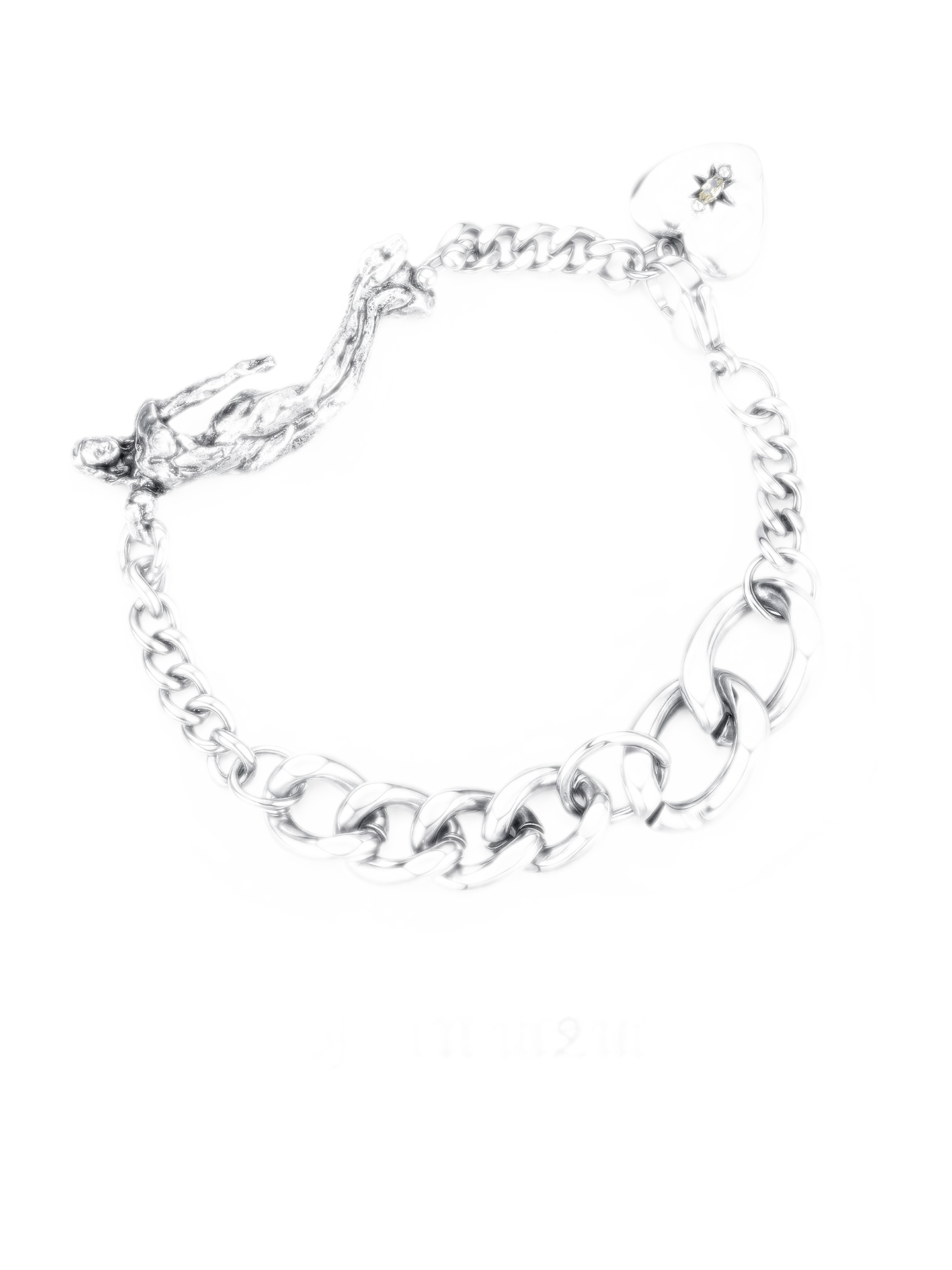 Punk Style Distressed Silver Heart Bracelet