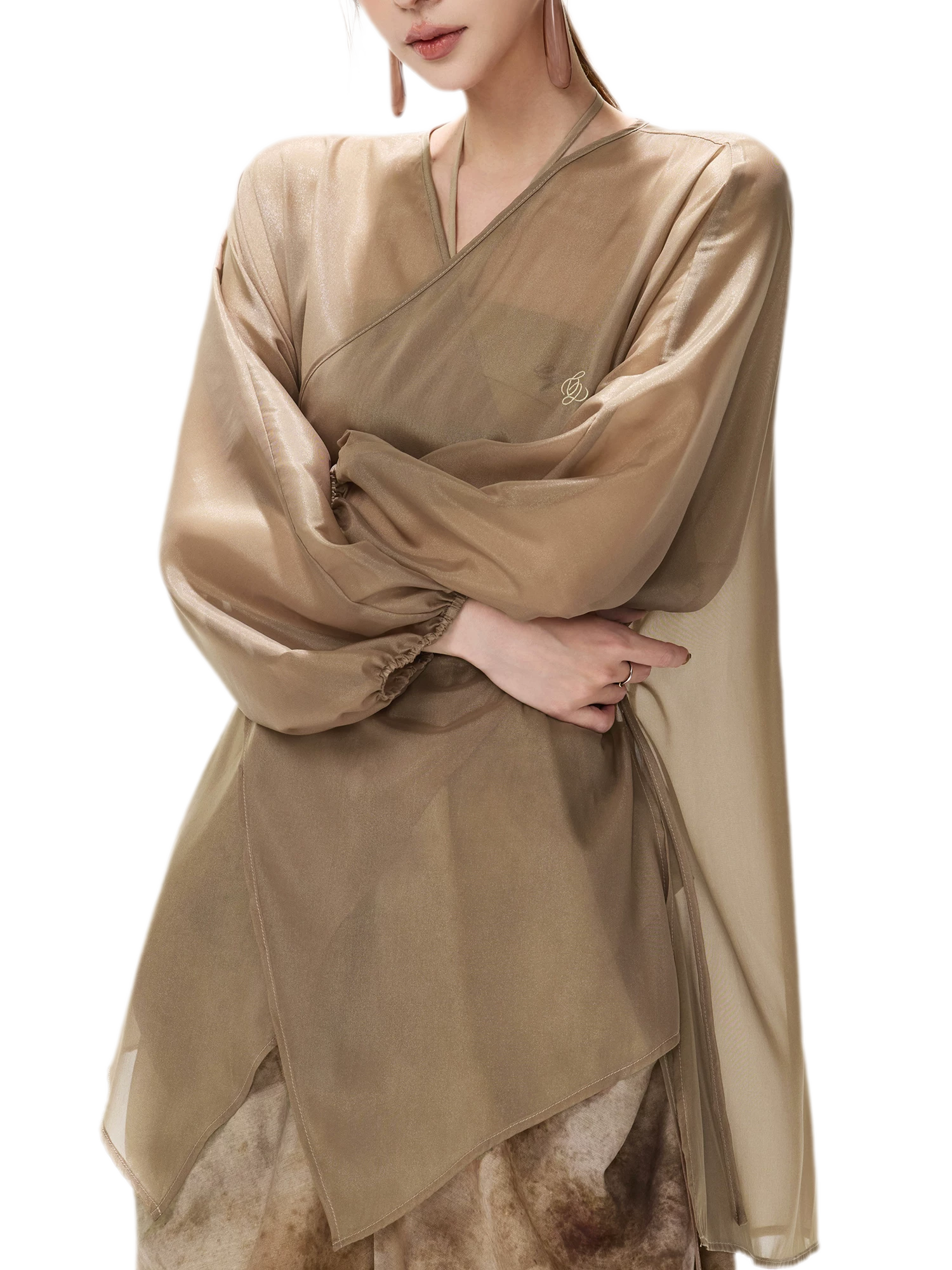 Sheer Wrap Asymmetric Blouse