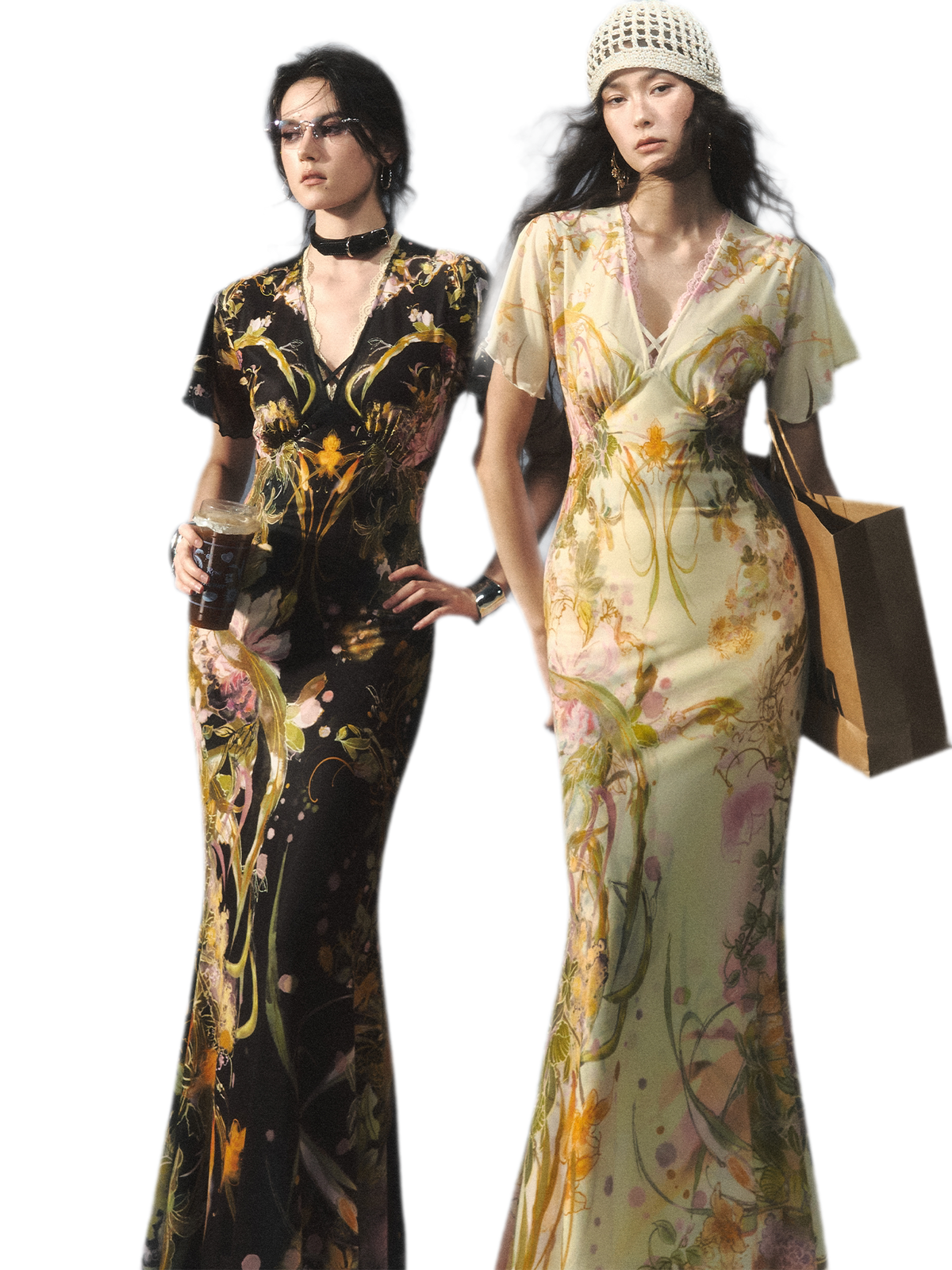 Aquarell-Blumen-Fischschwanzkleid