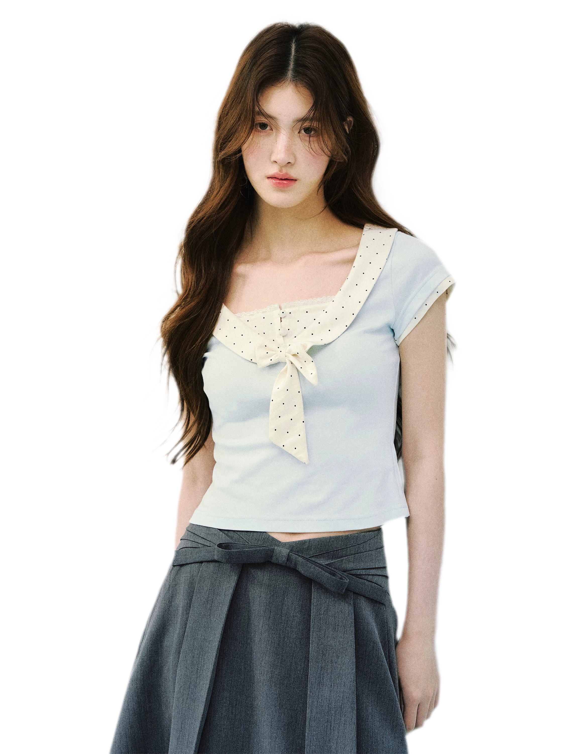 Bow Tie Floral Patchwork Short Sleeve T-Shirt