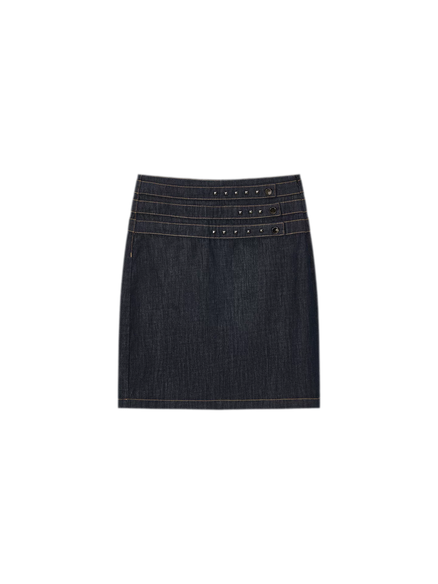 Retro Denim Blue Studded Straight Skirt