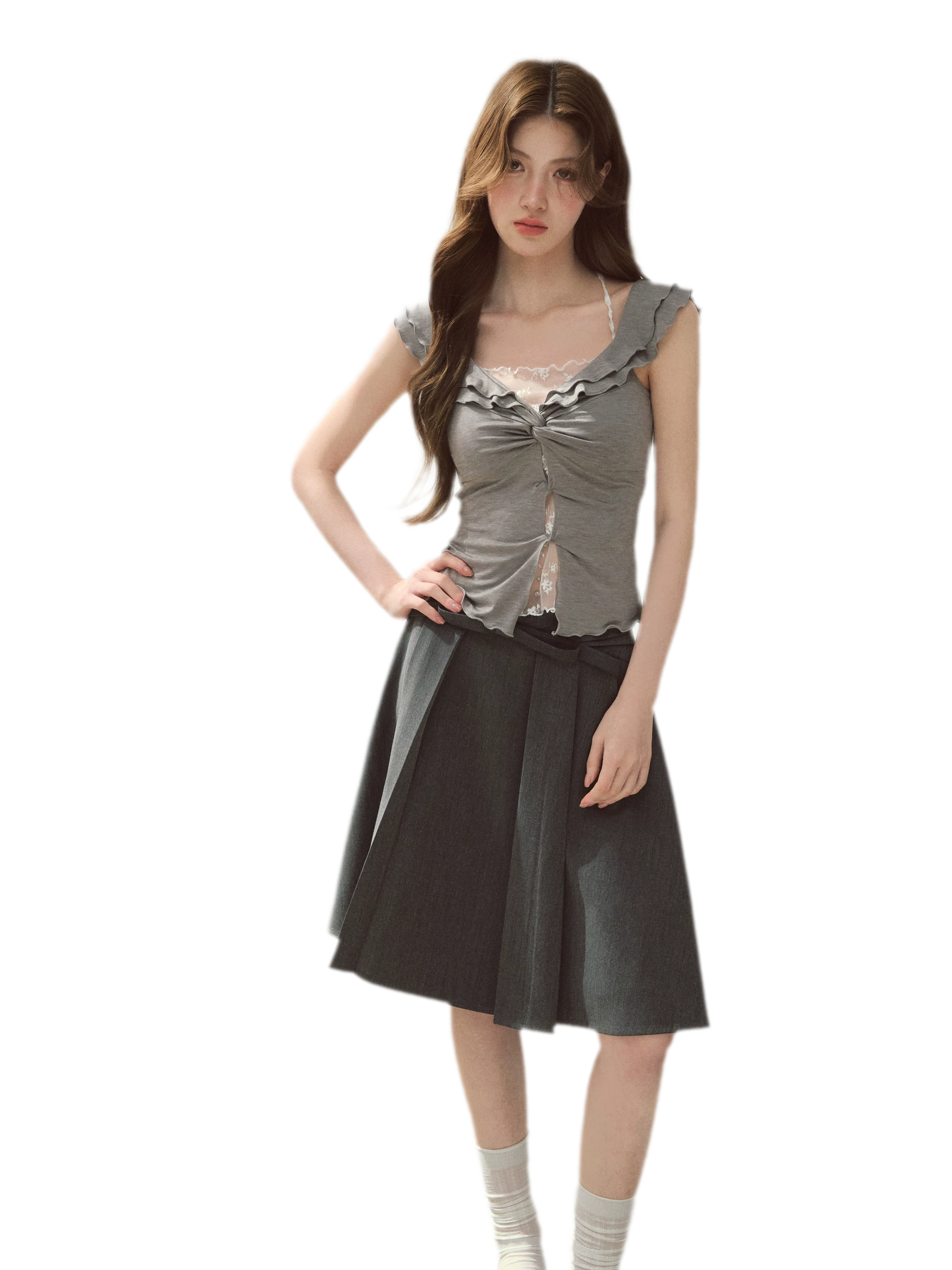 Ruffle Knot Fitted Top