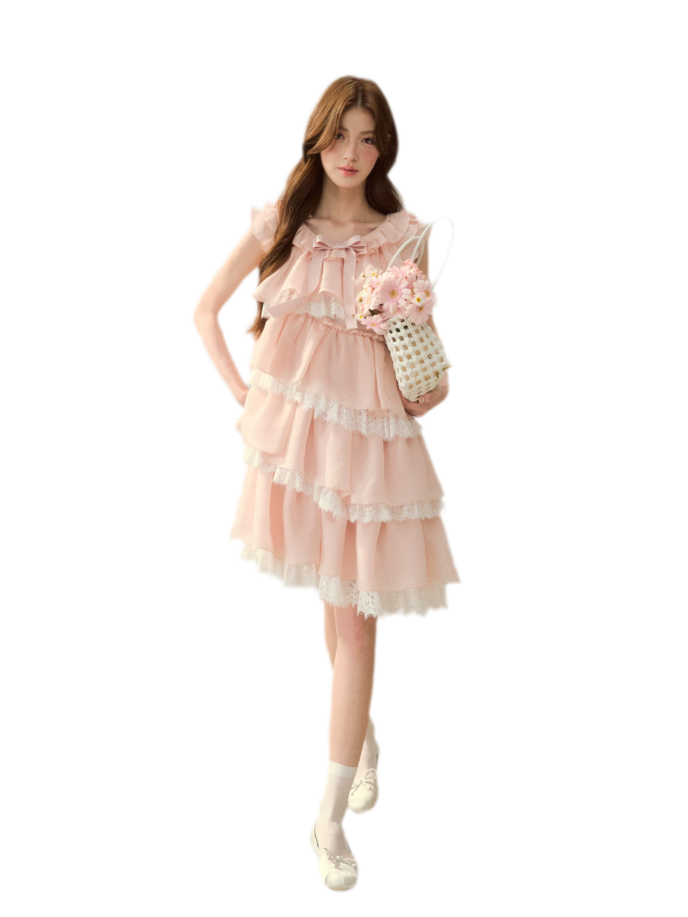 Ruffle Bow Lace Dress