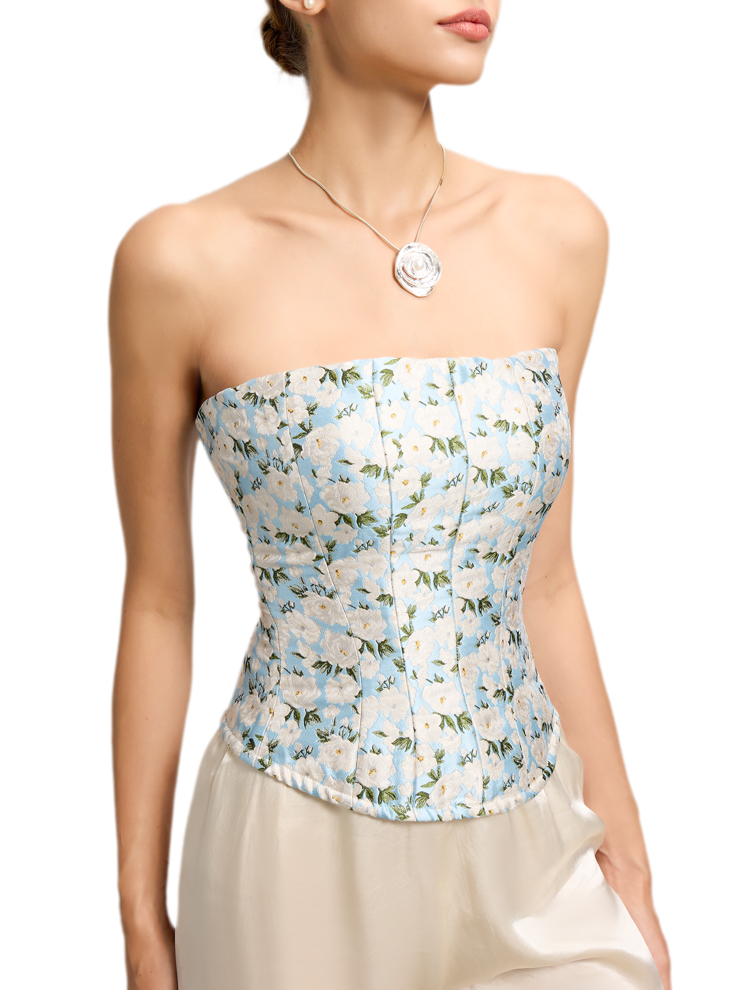 Jacquard Camellia Corset Top
