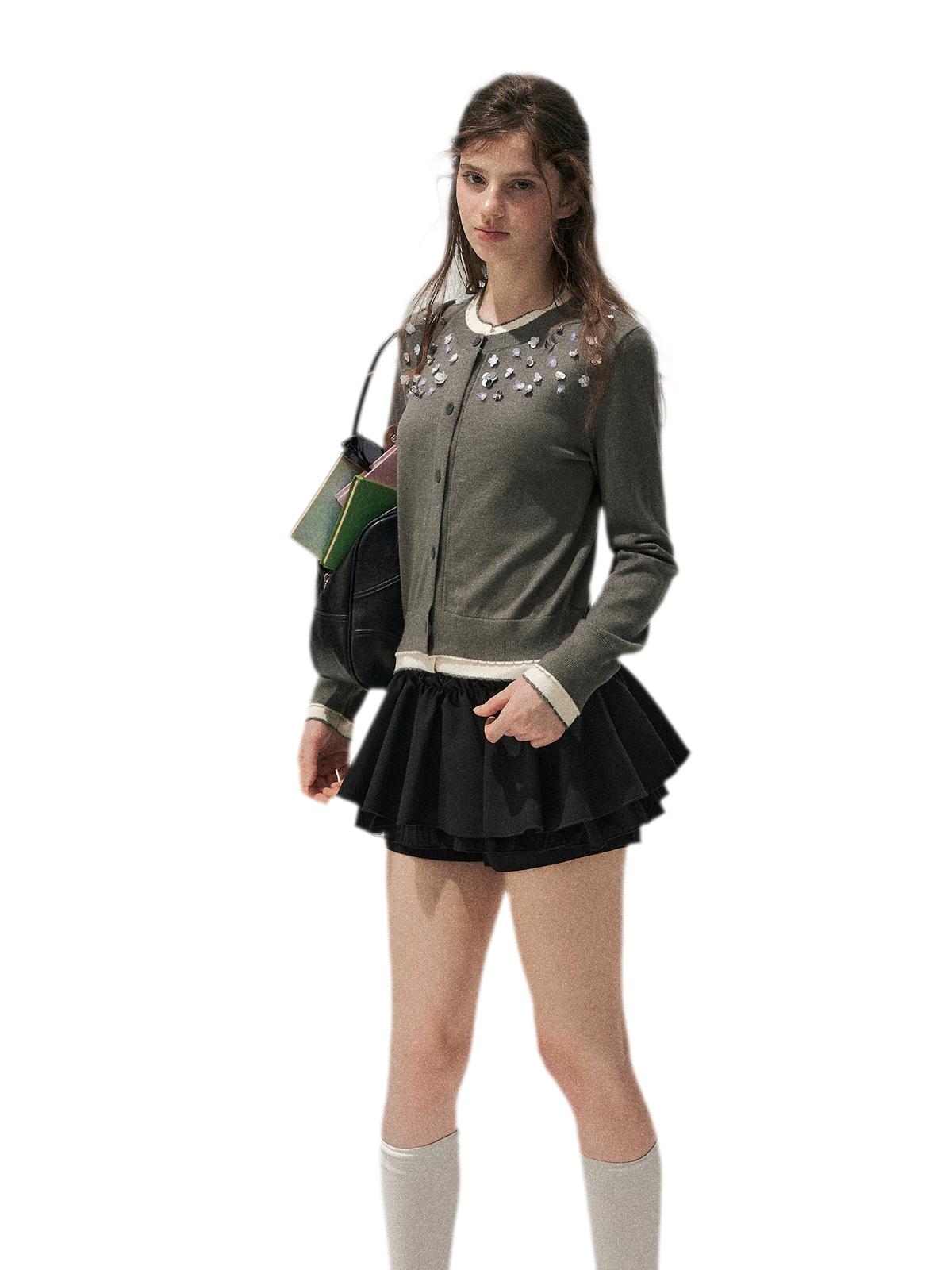 Hand Beaded Colorblock Knit Cardigan
