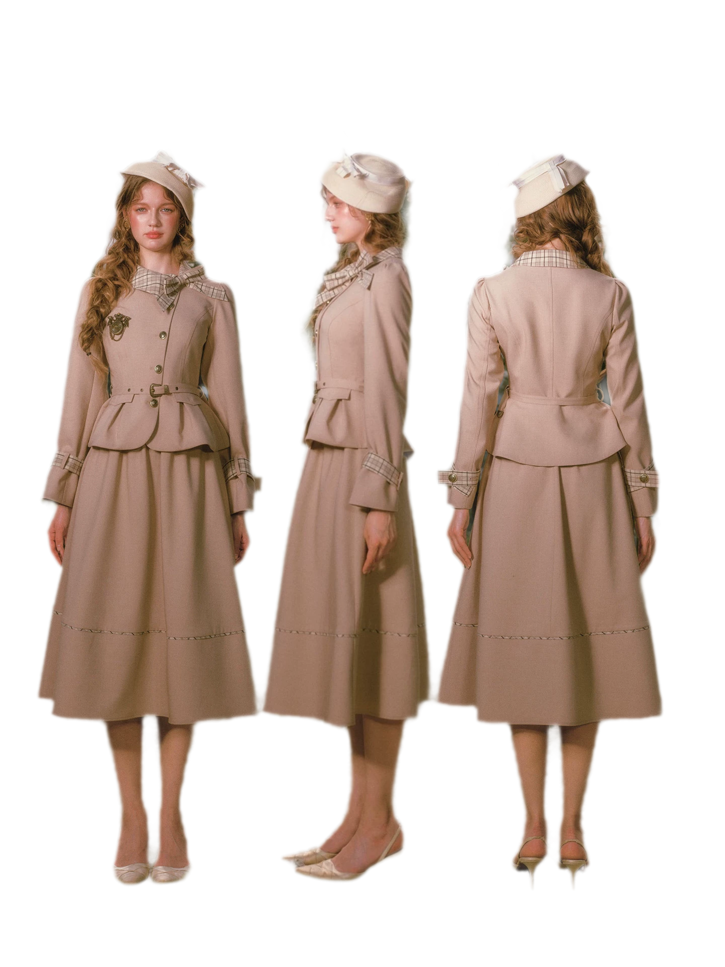 Vintage Belted Trench Skirt Set